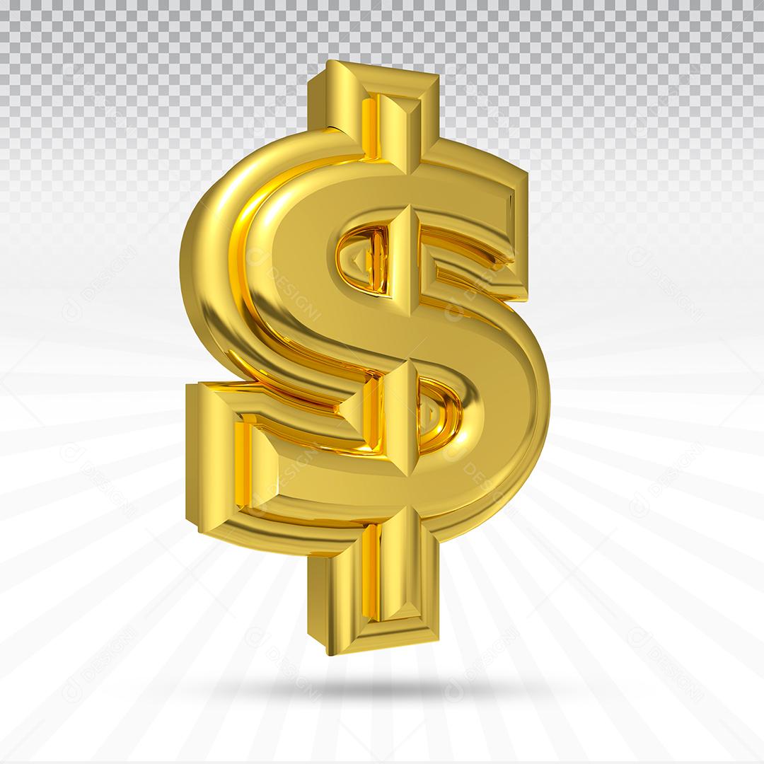 Elemento 3D Cifrão Dourado Para Composição PSD