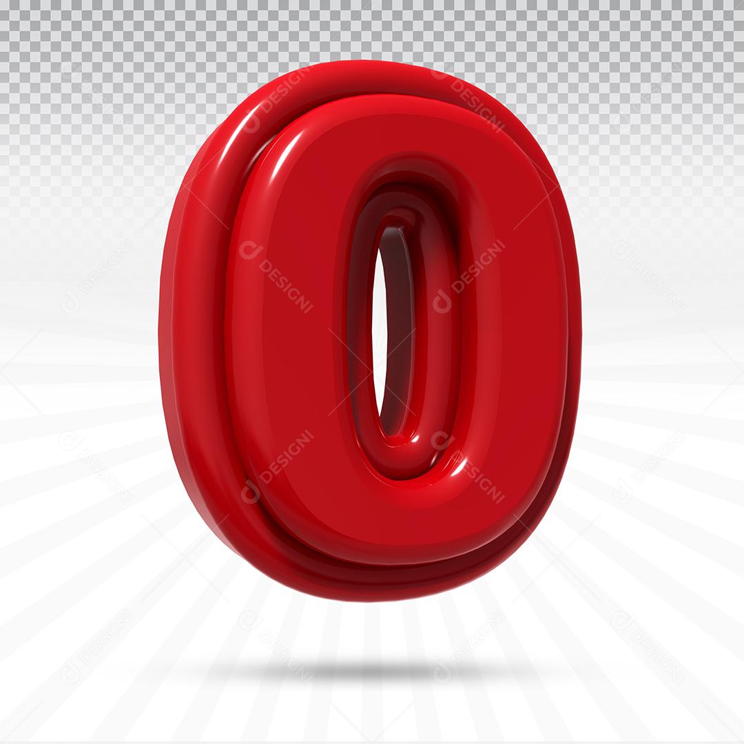 Elemento 3D Número 0 Vermelho Para Composição PSD