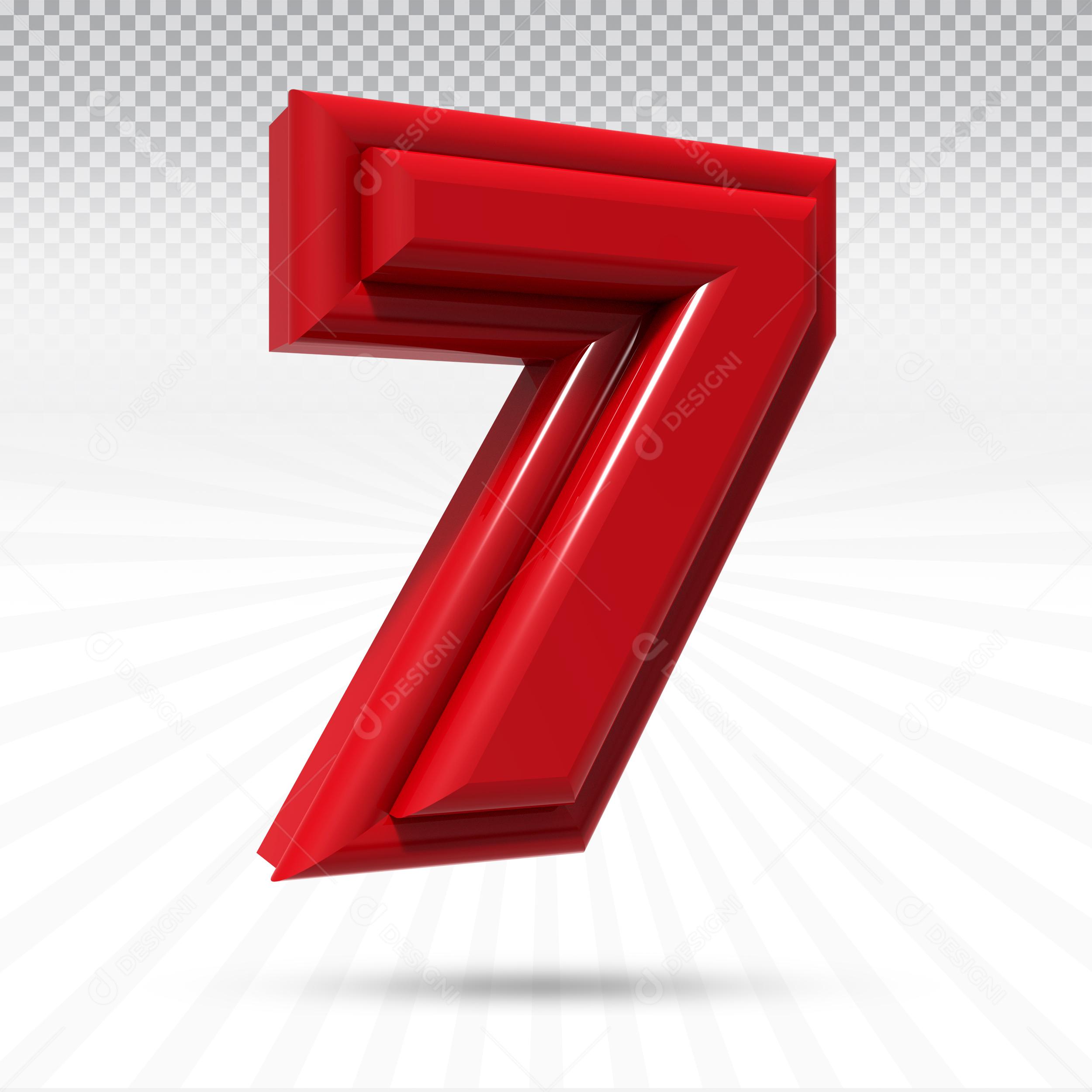 Elemento 3D Número 7 Vermelho Para Composição PSD