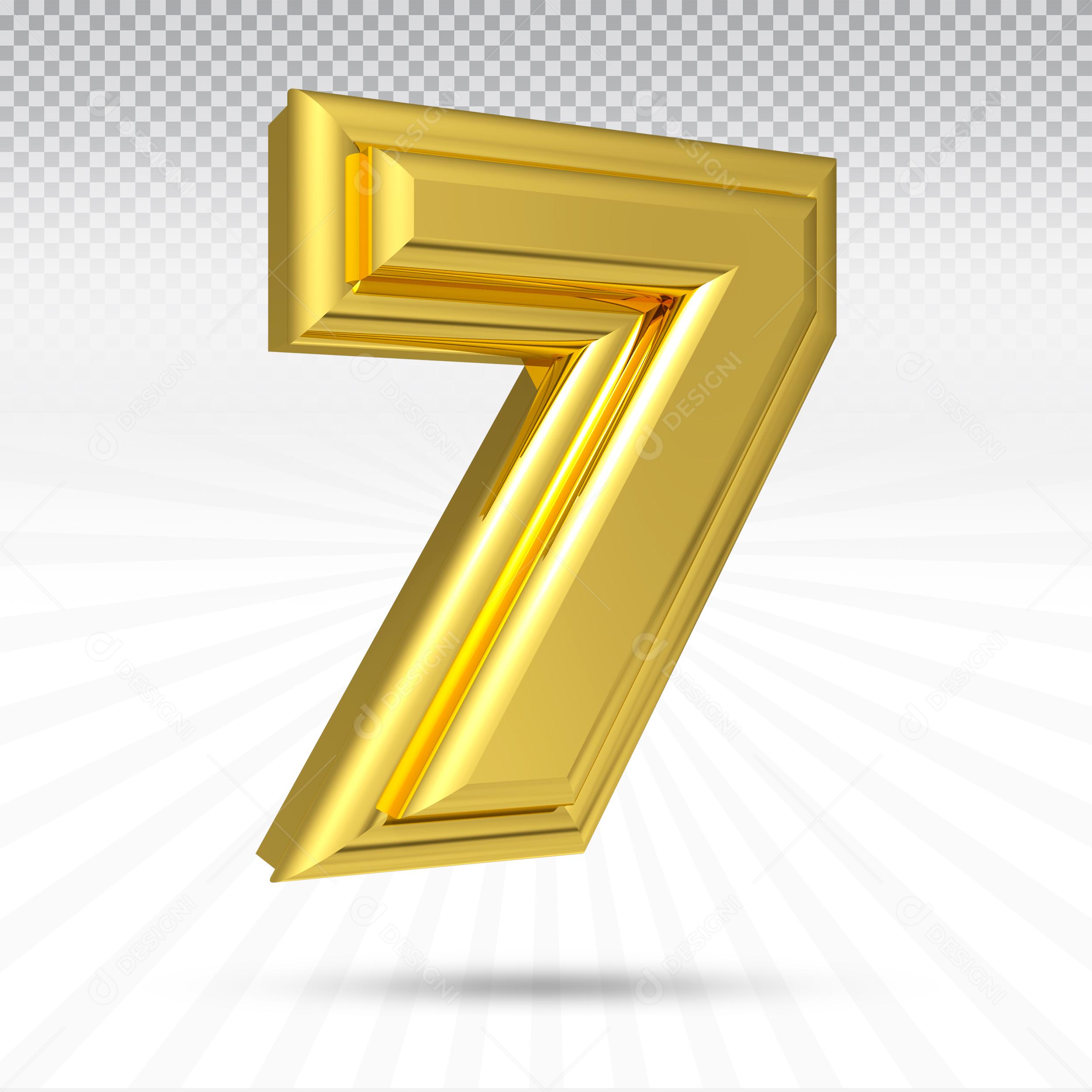 Elemento 3D Número 7 Dourado Para Composição PSD