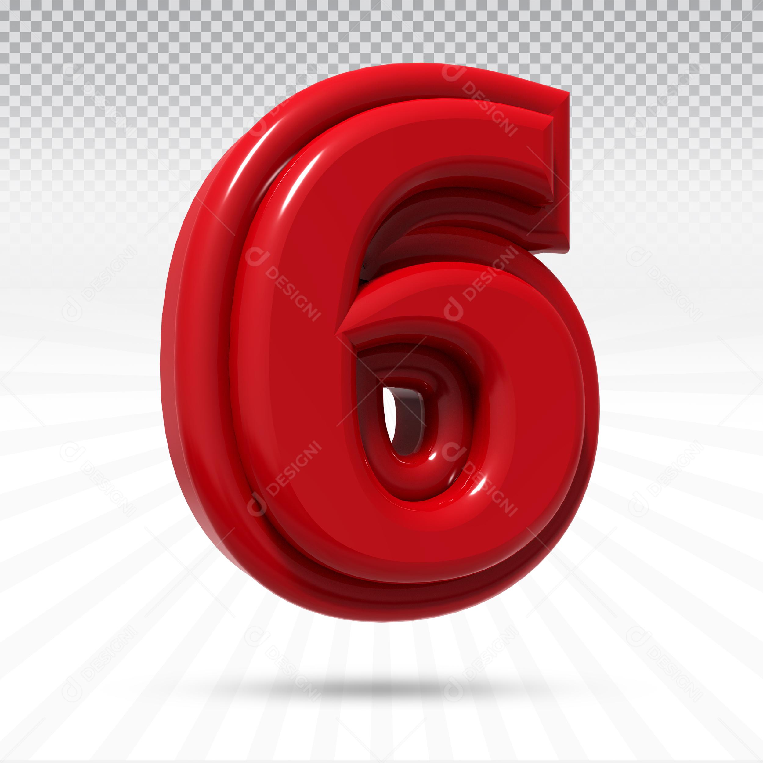 Elemento 3D Número 6 Vermelho Para Composição PSD