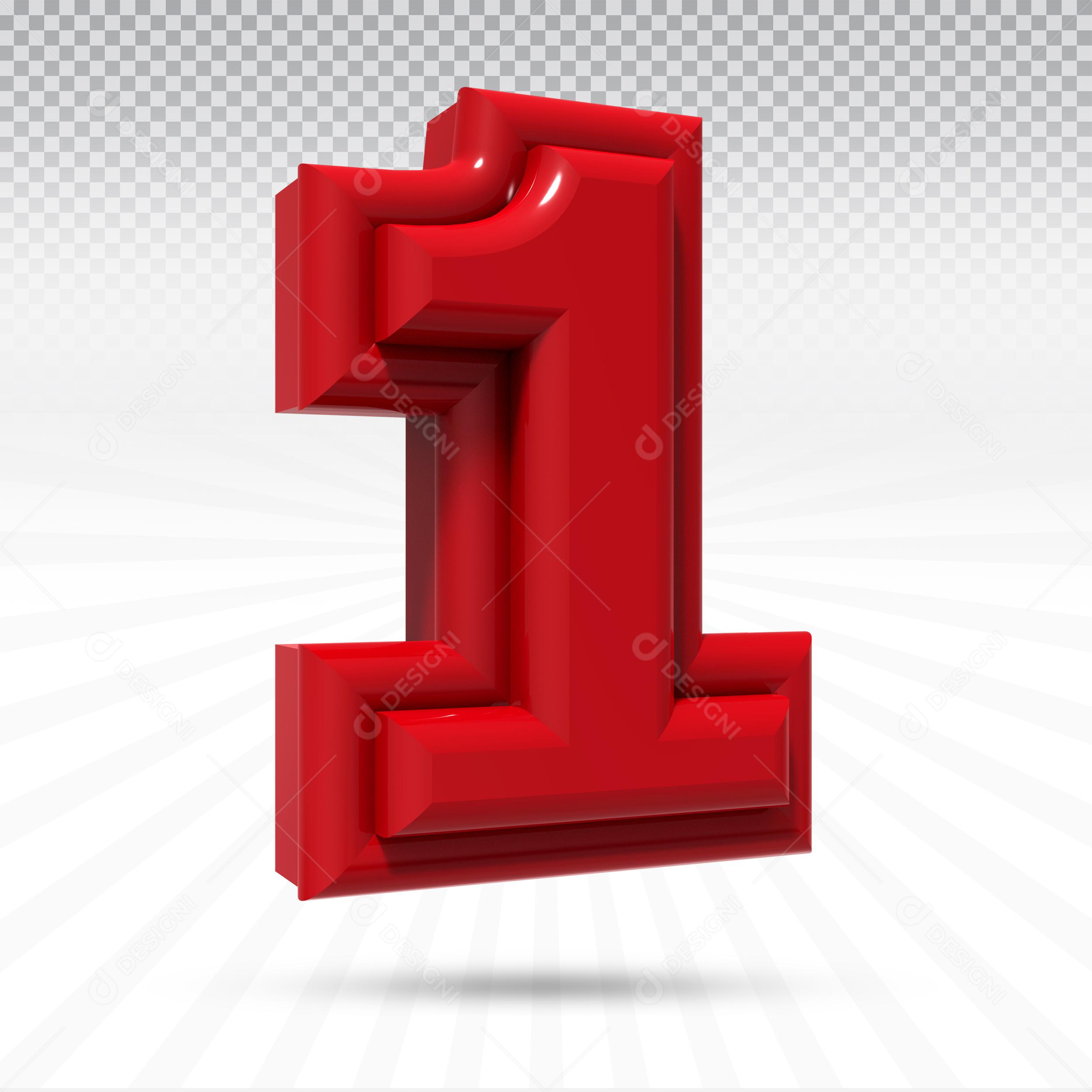 Elemento 3D Número 1 Vermelho Para Composição PSD