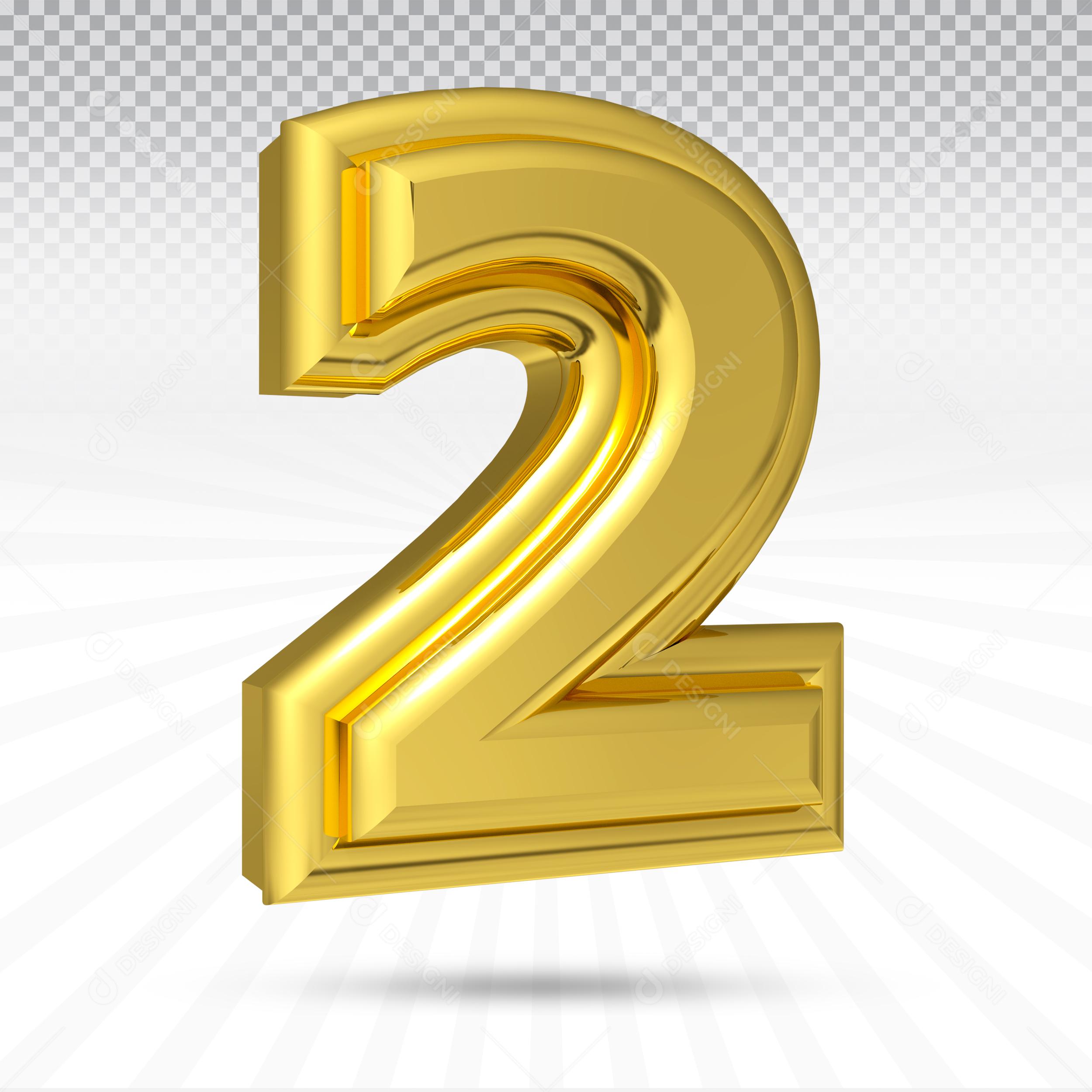 Elemento 3D Número 2 Dourado Para Composição PSD