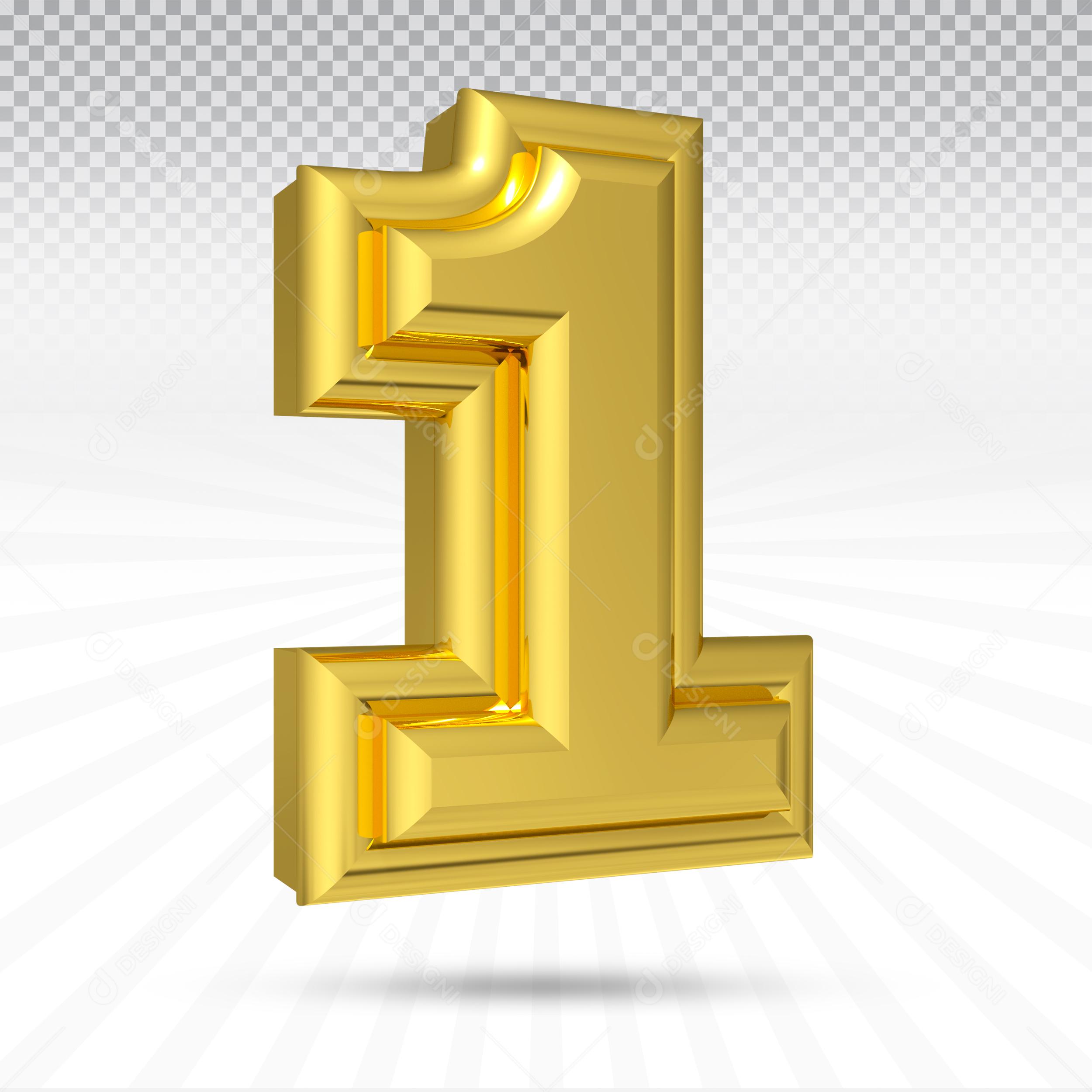 Elemento 3D Número 1 Dourado Para Composição PSD