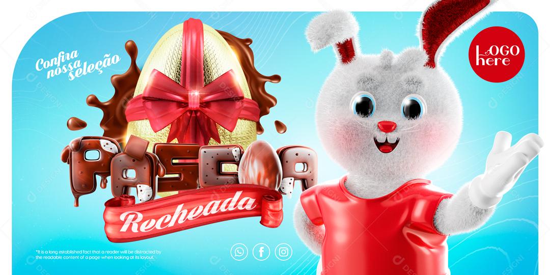 Selo 3D Para Composição Ovo Da Páscoa Recheado De Ofertas Social Media PSD Editável