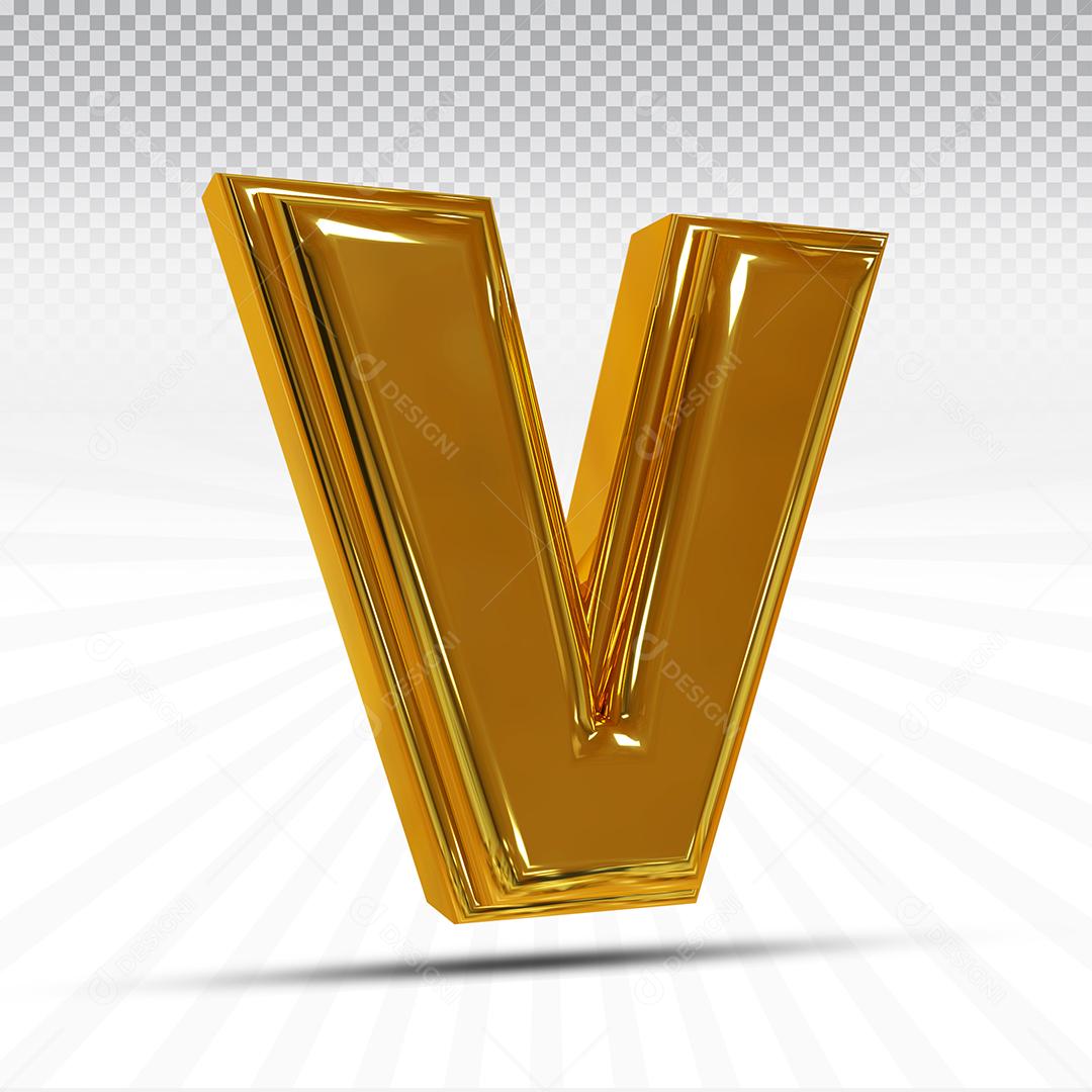 Letra V 3D Dourada Elemento Para Composição