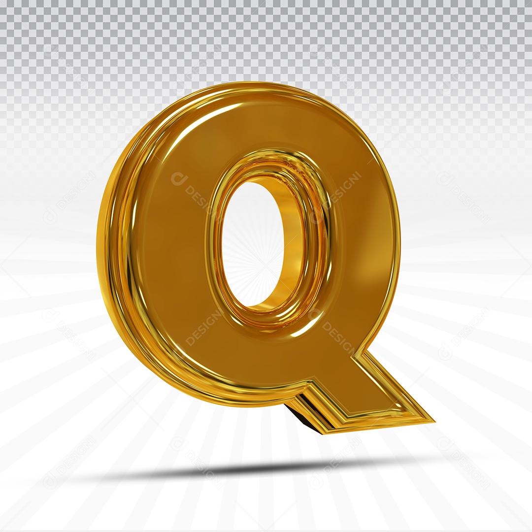 Letra Q 3D Dourada Elemento Para Composição
