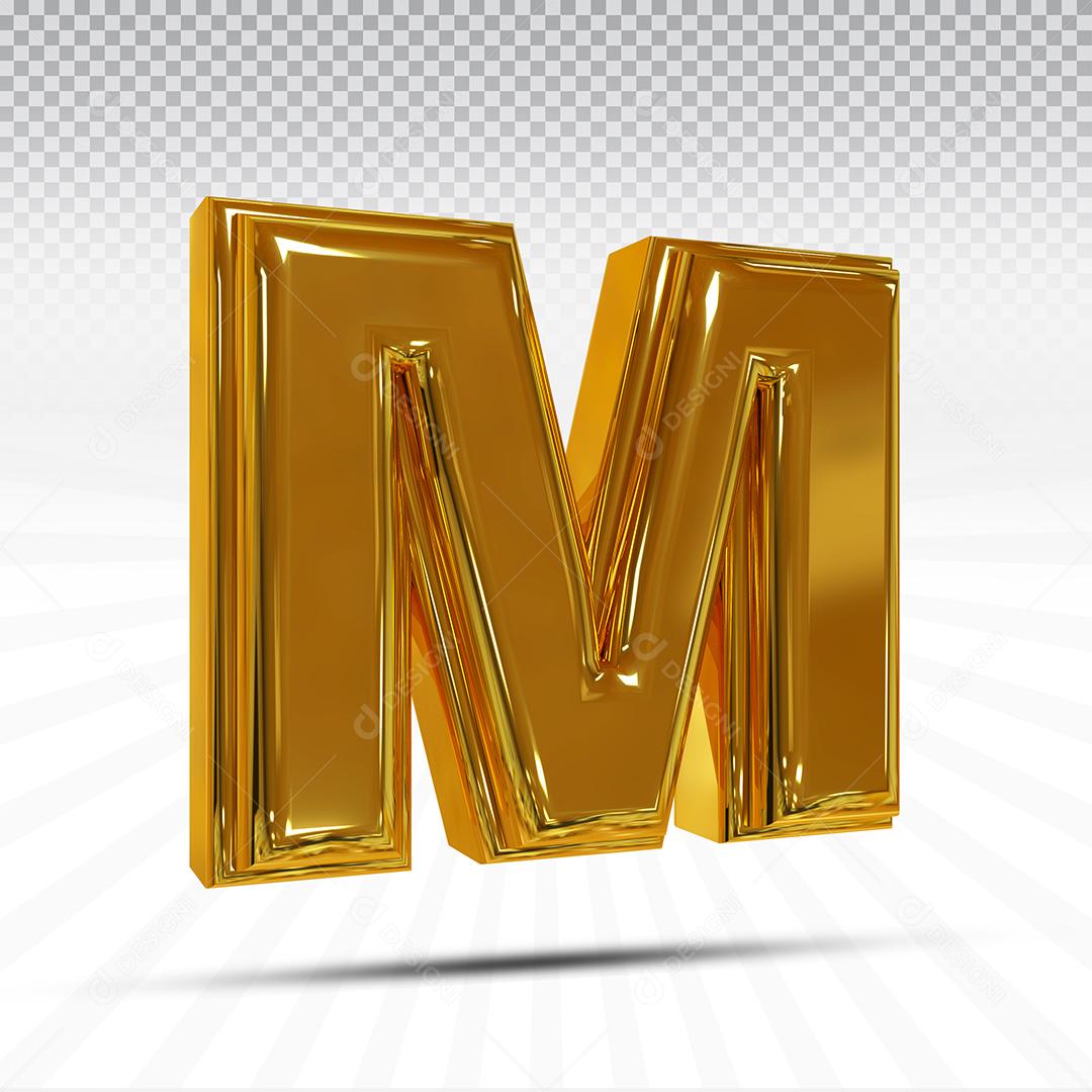 Letra M 3D Dourada Elemento Para Composição