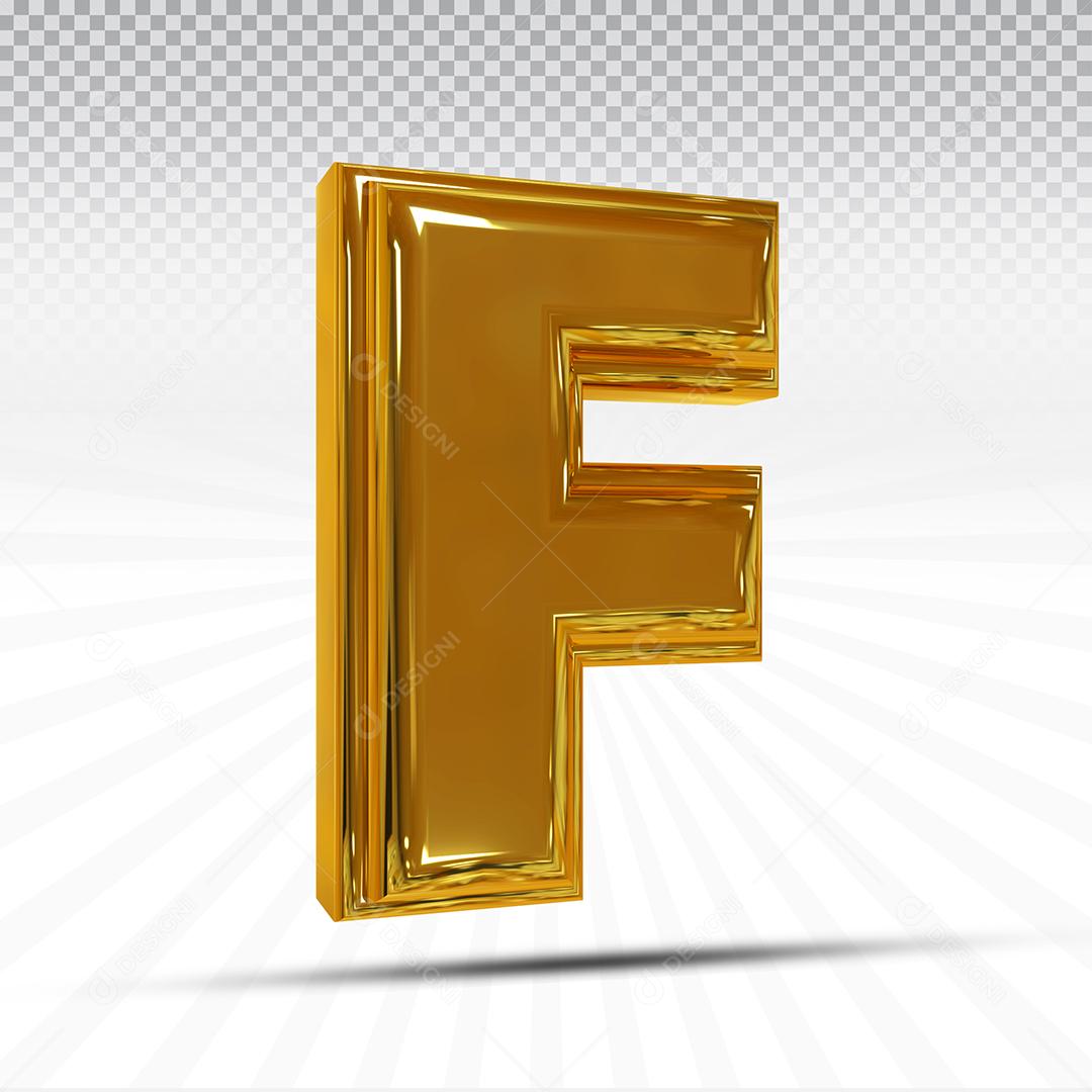 Letra F 3D Dourada Elemento Para Composição