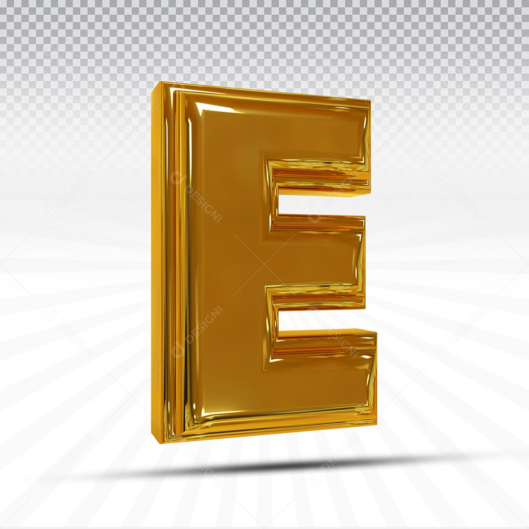 Letra E 3D Dourada Elemento Para Composição