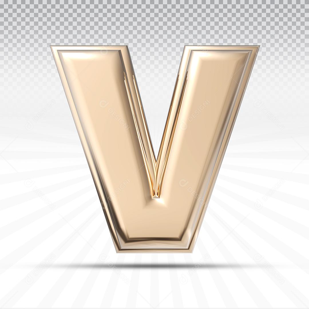 Letra V 3D Rosa Elemento Para Composição