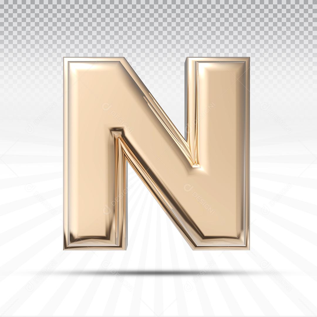 Letra N 3D Rosa Elemento Para Composição