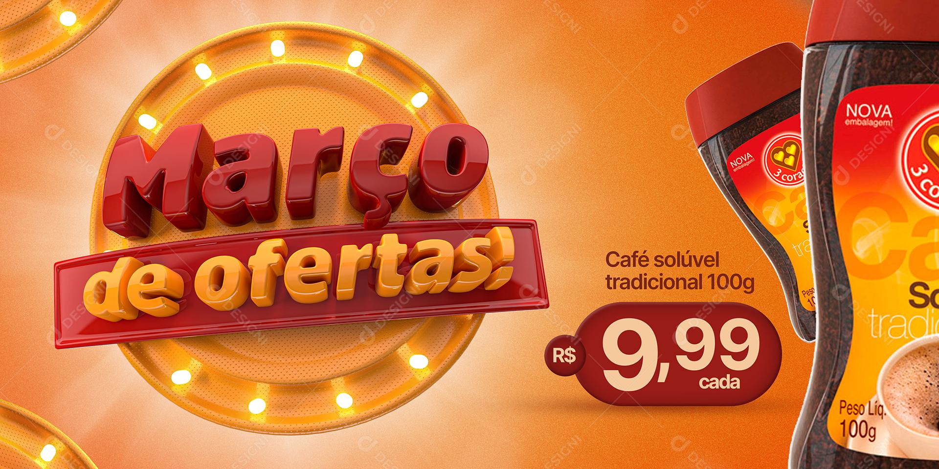Social Media Banner Março De Ofertas Supermercados PSD Editável