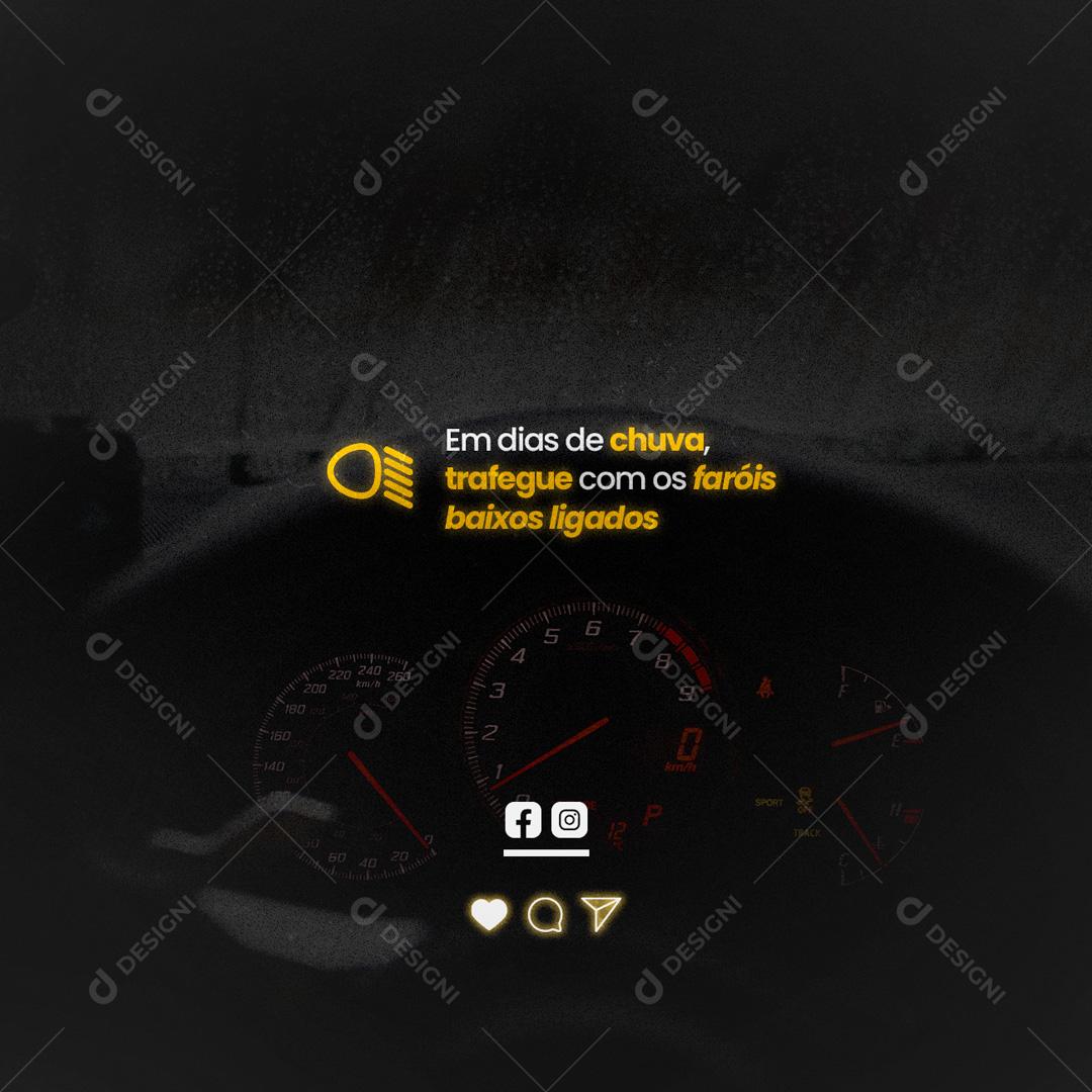 Social Media Em Dias de Chuva Frafegue Com Os Faróis Baixos Ligados Auto Escola PSD Editável
