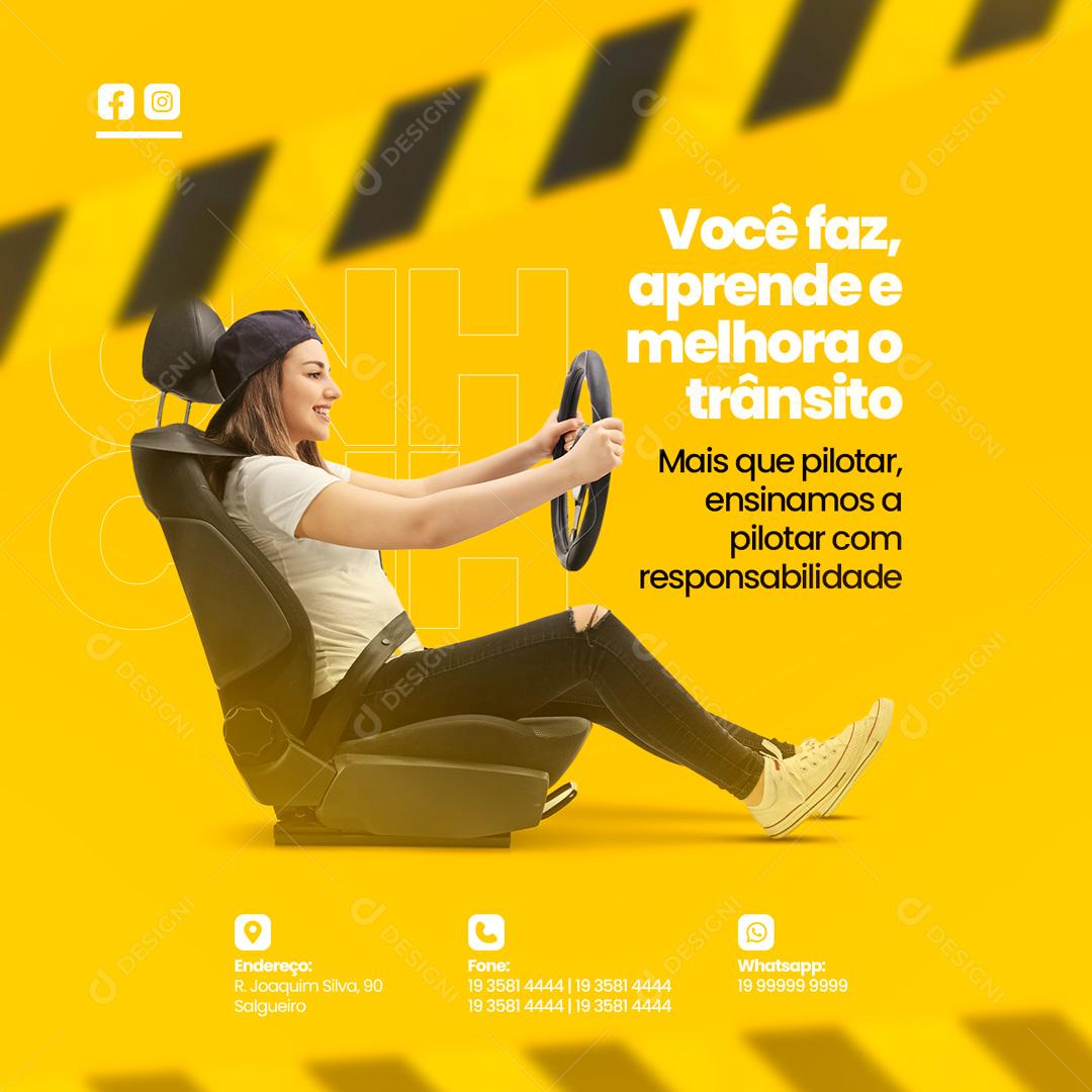 Social Media Você faz aprende e melhora o trânsito Auto Escola PSD Editável