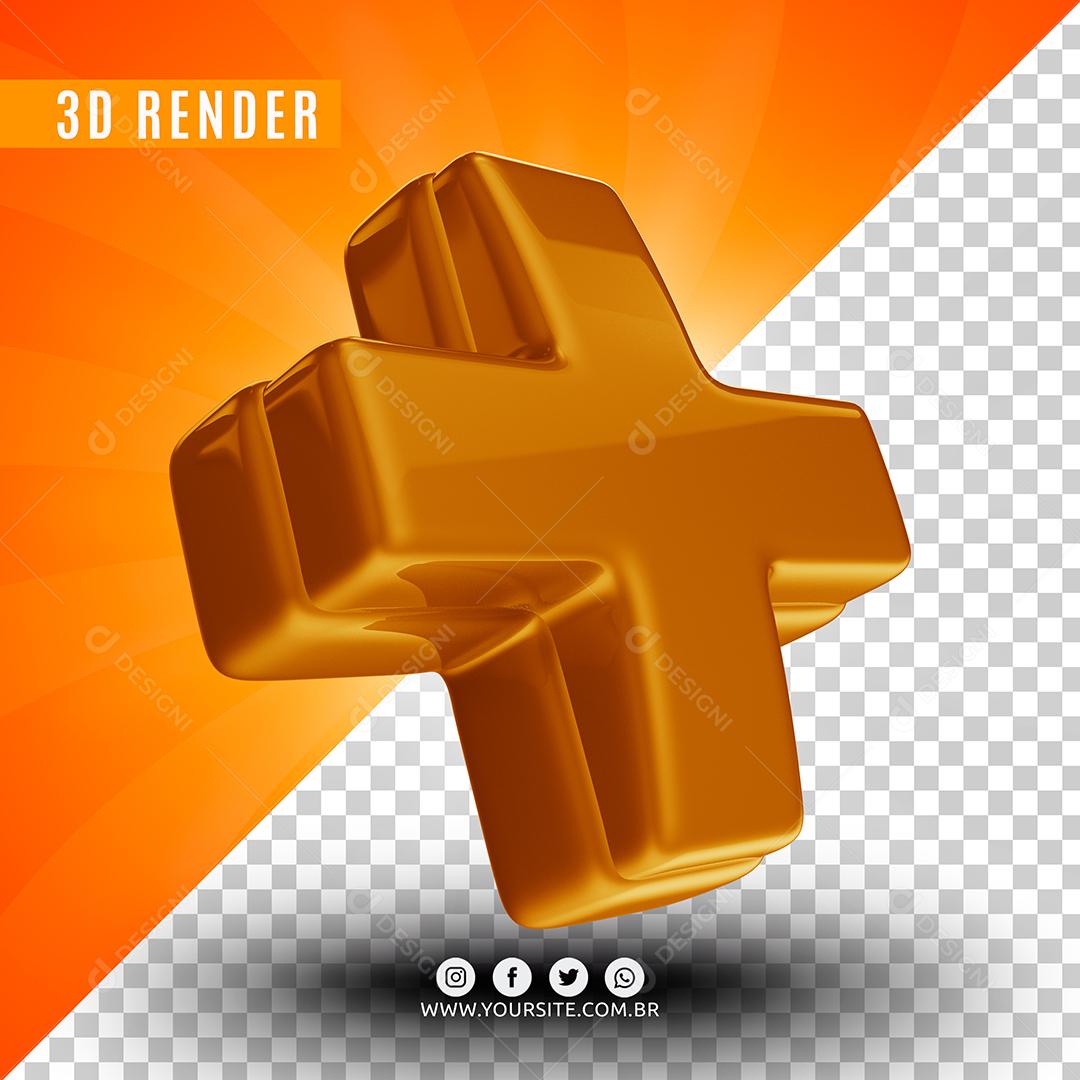 Elemento 3D Sinal De Mais + Dourado Para Composição PSD