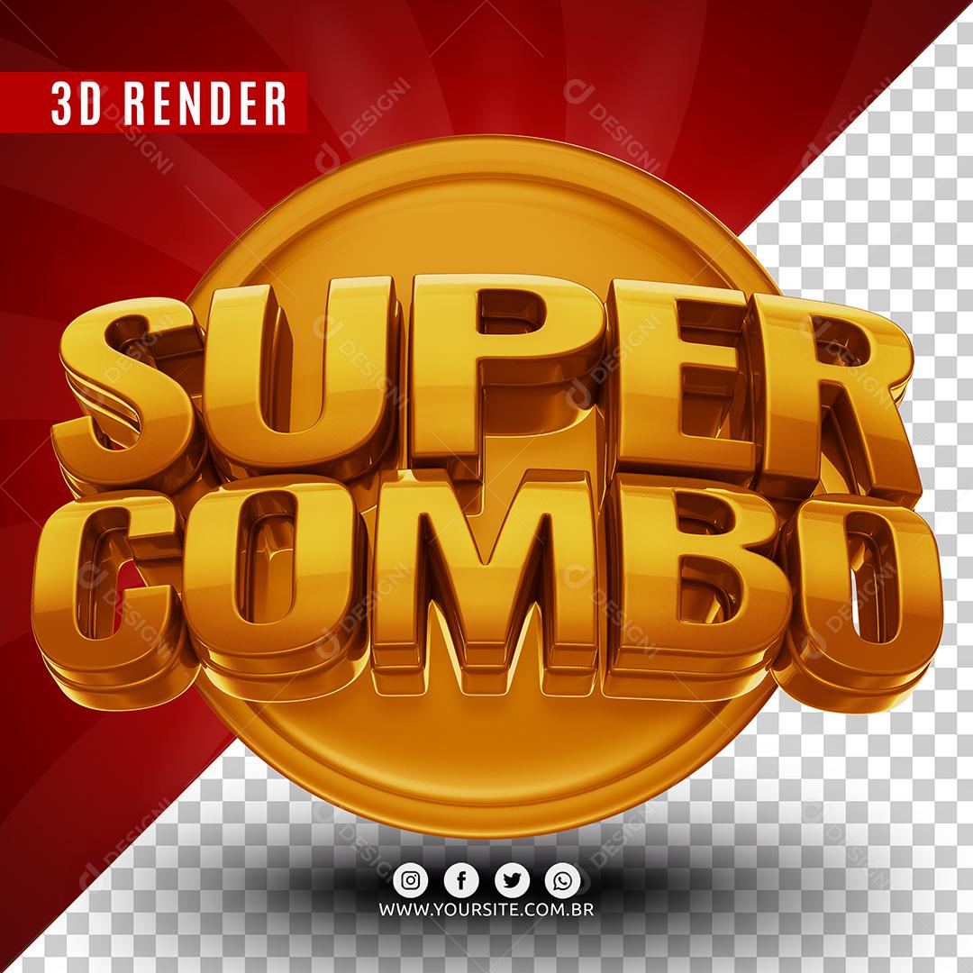 Selo 3D Super Combo Dourado Para Composição PSD