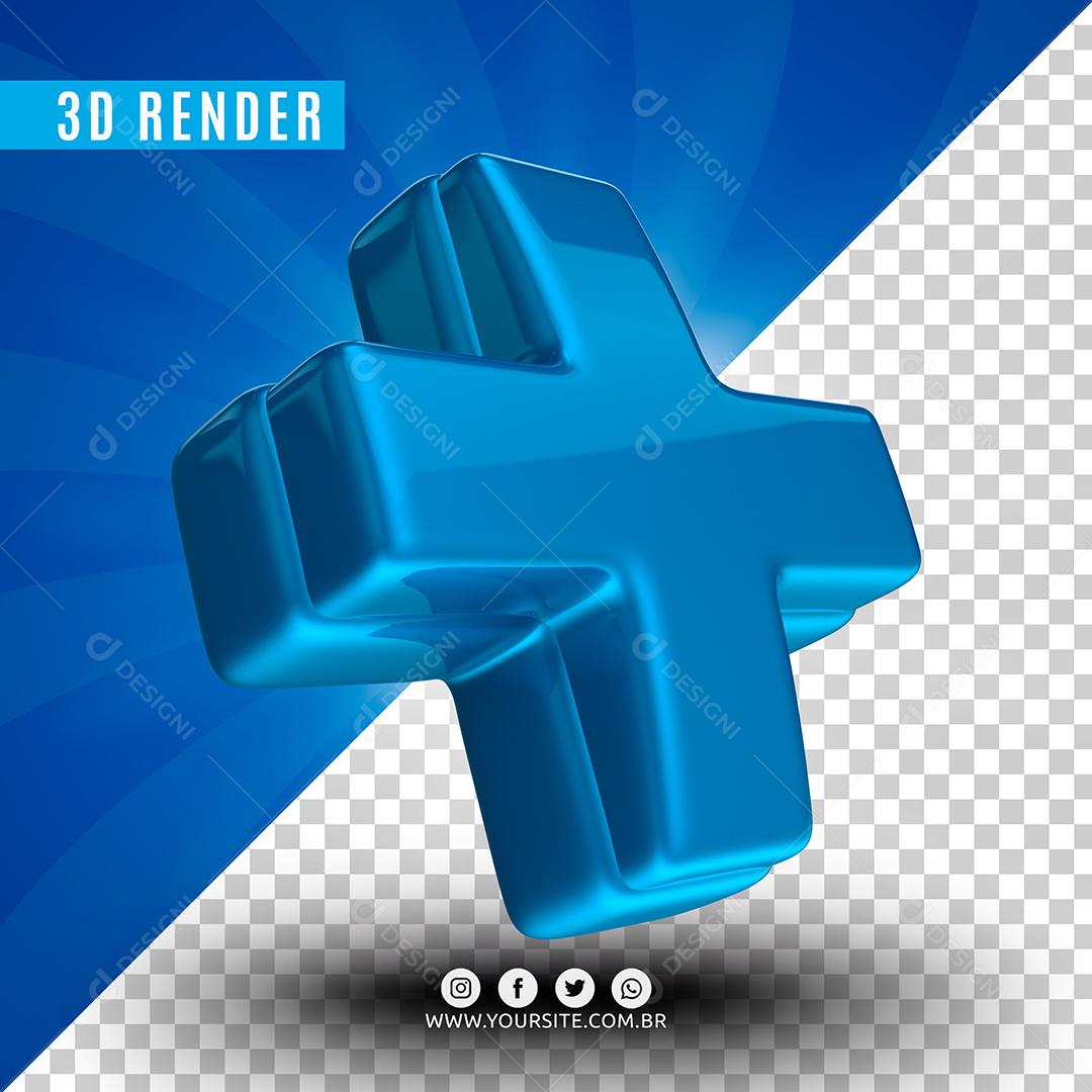 Elemento 3D Sinal De Mais + Azul Para Composição PSD