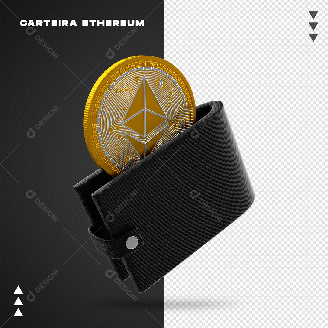 Elemento 3D Para Composição Carteira Com Moeda Bitcoin PSD Editável