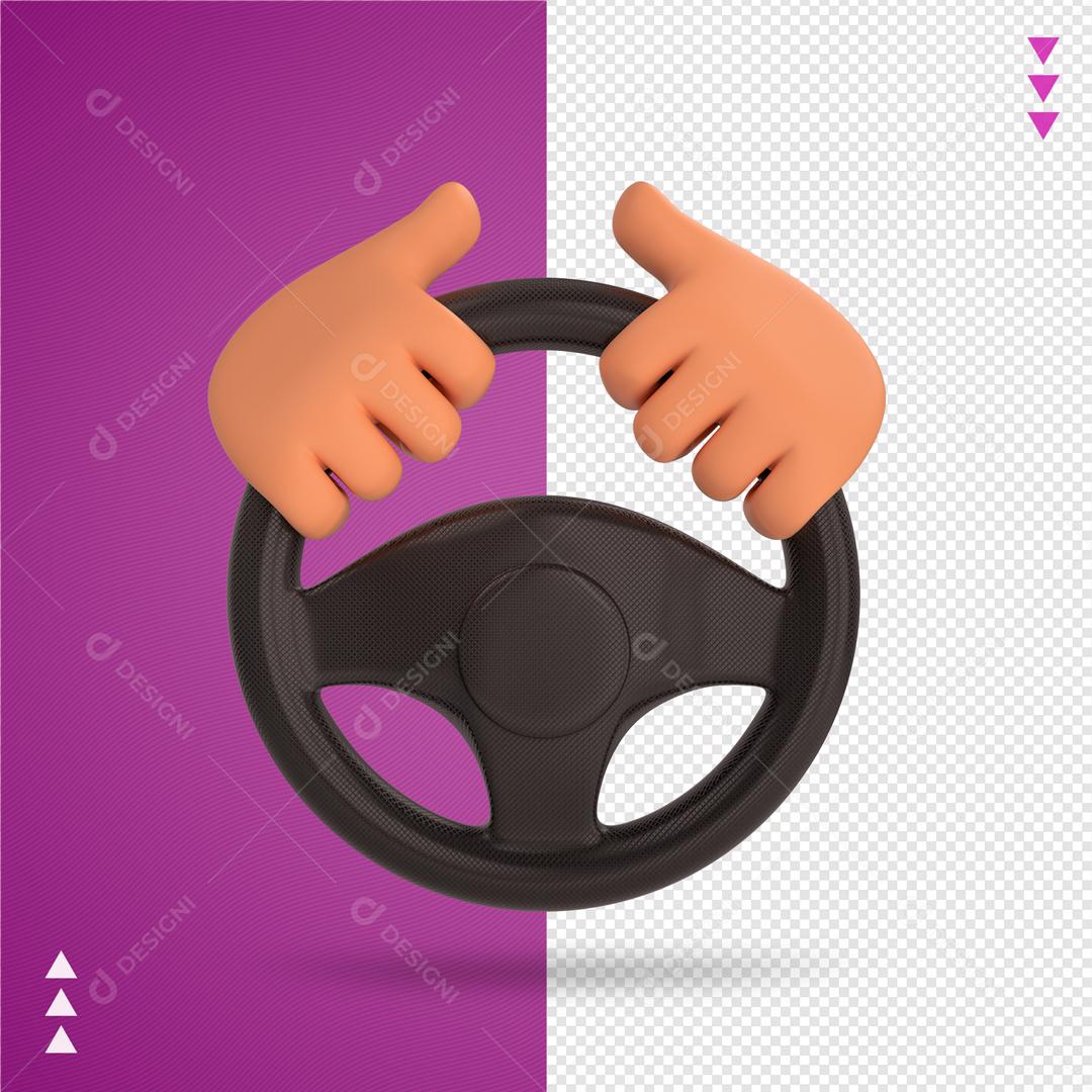 Elemento 3D Para Composição Mão Segurando Volante De Carro PSD Editável