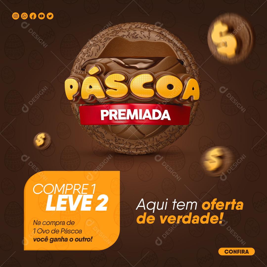 Social Media Páscoa Premiada Compre 1 Leve 2 PSD Editável