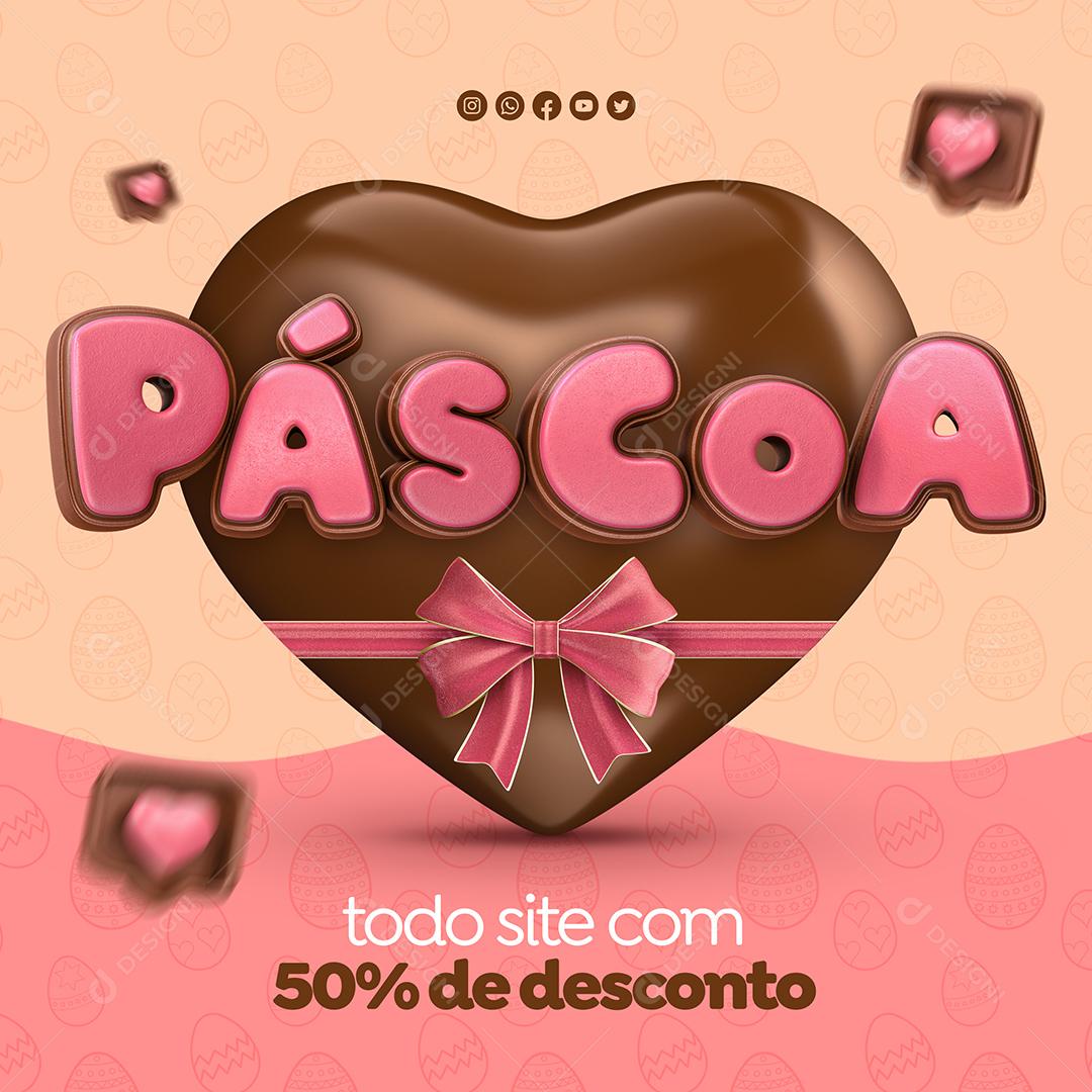 Social Media Páscoa Todo Site 50% De Desconto PSD Editável
