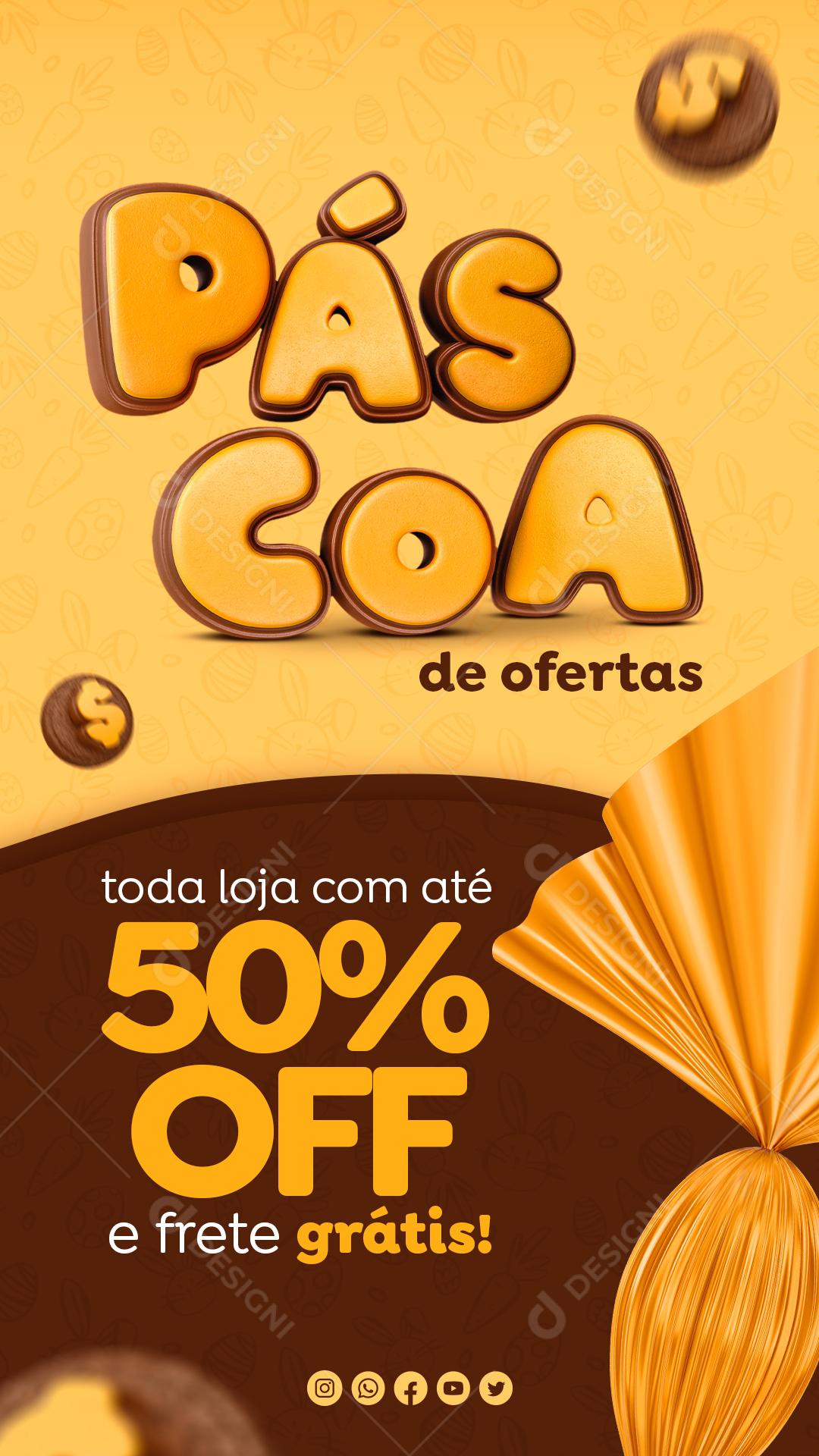 Social Media Páscoa De Ofertas 50% De Desconto PSD Editável