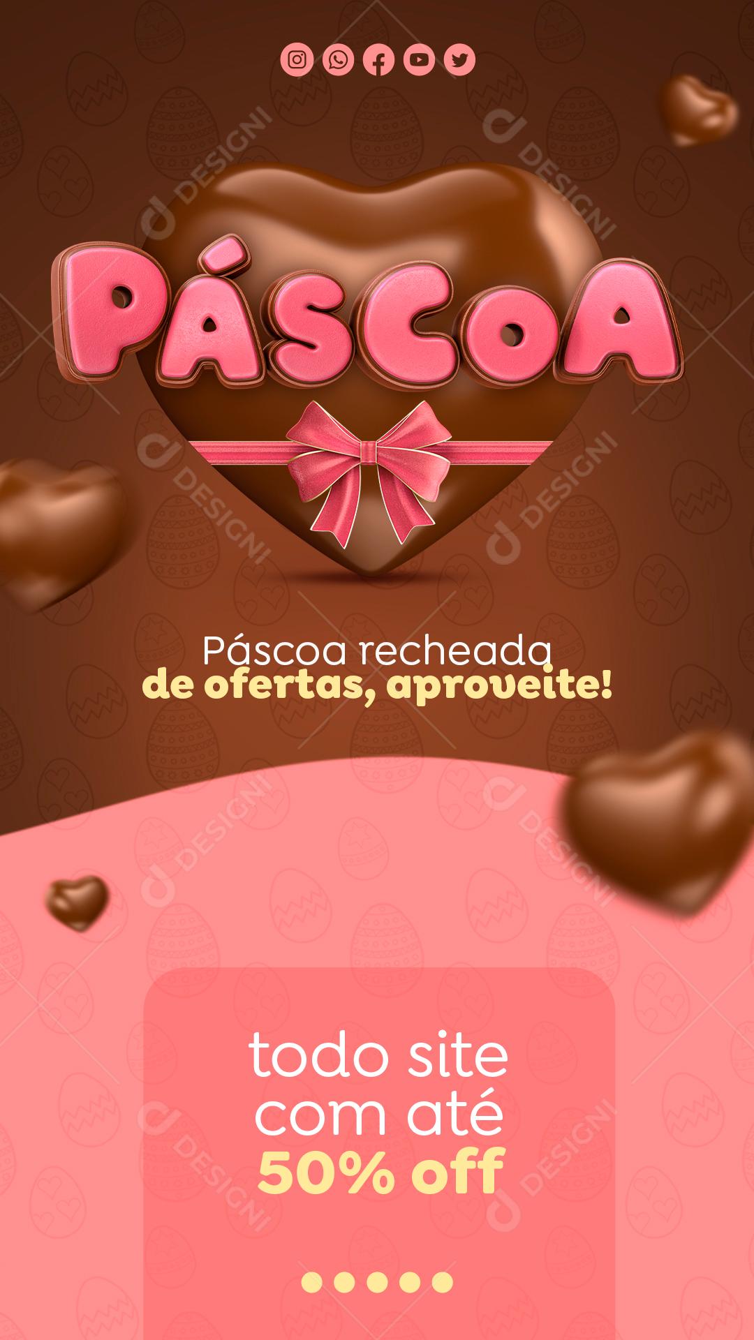 Social Media Páscoa Recheada De Ofertas Aproveite Todo Site 50% De Desconto PSD Editável