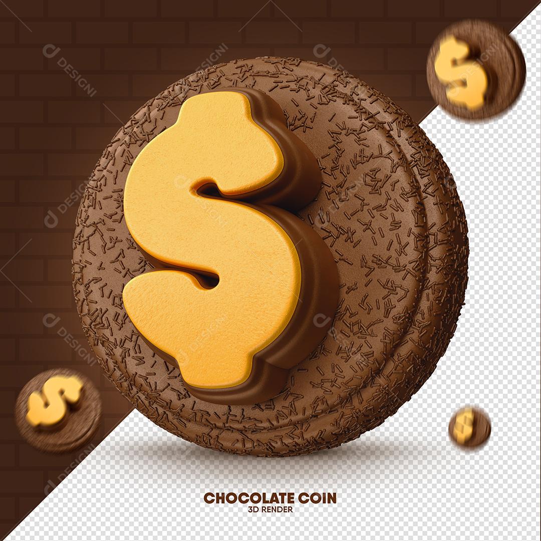 Elemento 3D Cifrão Dourado De Chocolate Para Composição PSD