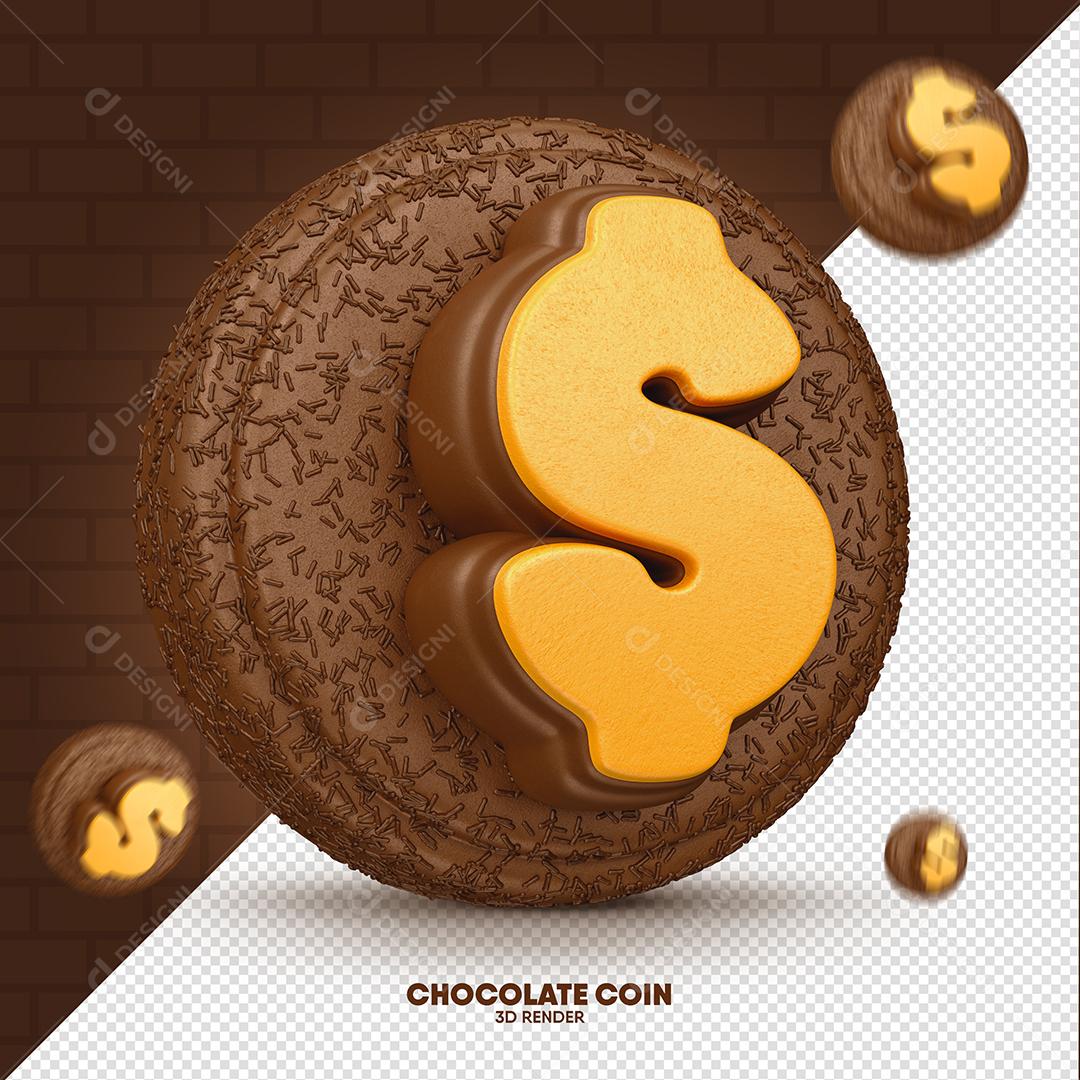 Cifrão Dourado De Chocolate Elemento 3D Para Composição PSD