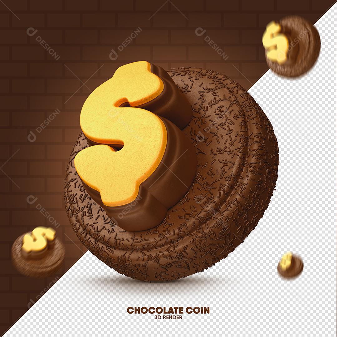 Elemento 3D Cifrão Dourado De Chocolate Para Composição PSD