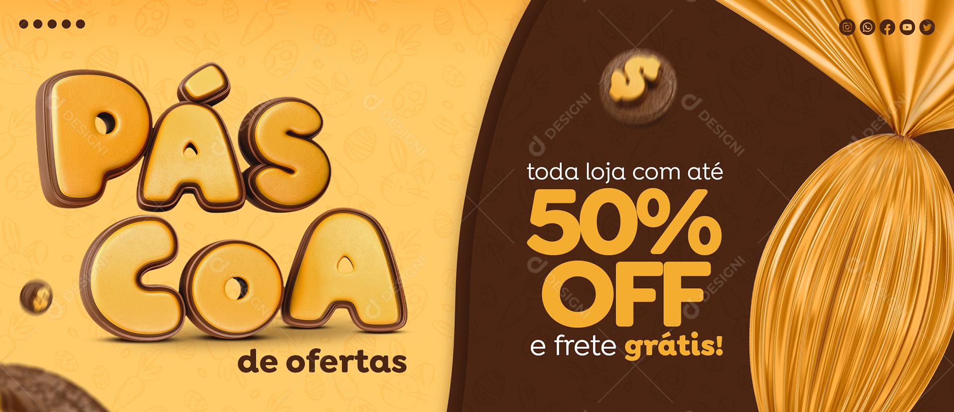 Social Media Banner Páscoa De Ofertas Toda Loja Com 50% De Desconto PSD Editável