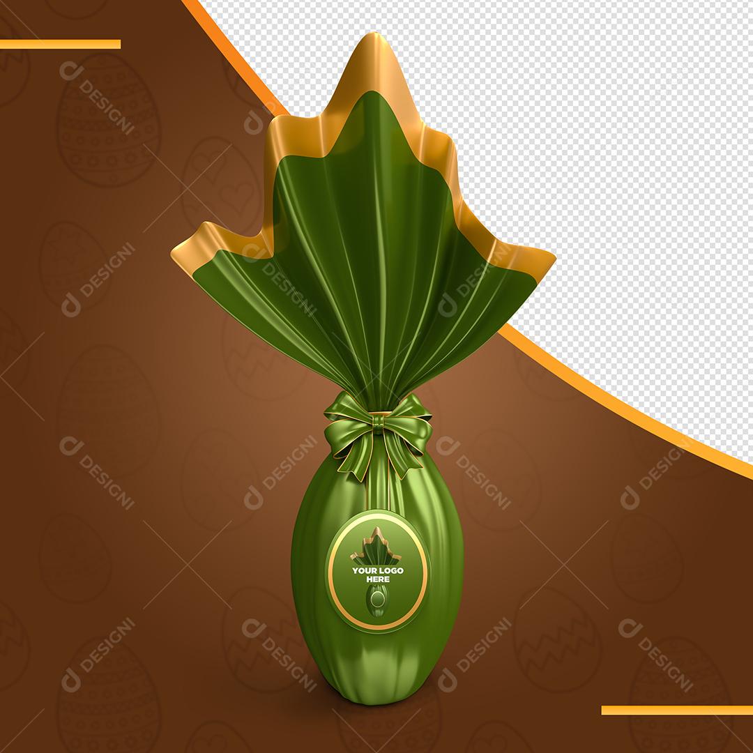 Elemento 3D Ovo De Páscoa Verde Escuro Para Composição PSD