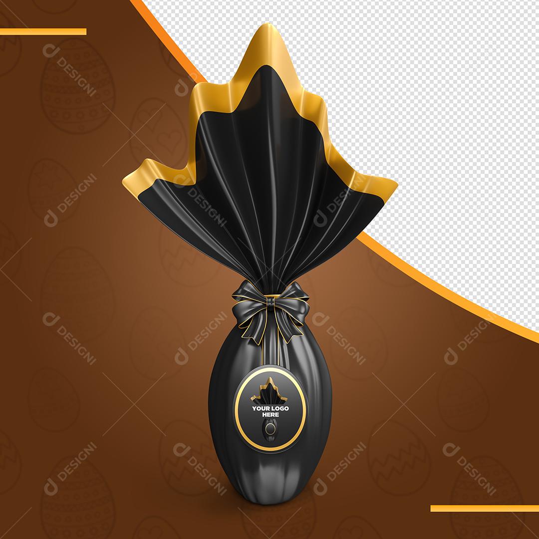 Elemento 3D Ovo De Páscoa Preto Para Composição PSD