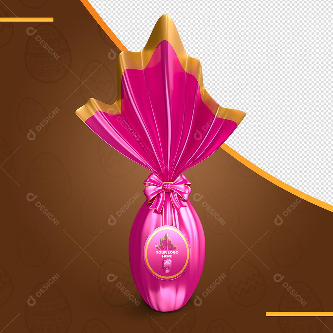 Elemento 3D Ovo De Páscoa Rosa Para Composição PSD