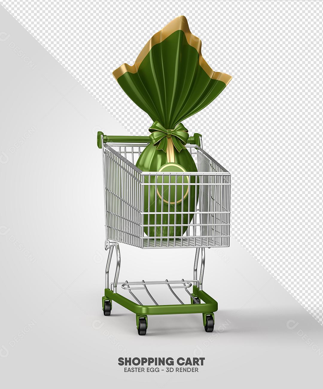 Elemento 3D Ovo De Páscoa Verde No Carrinho Para Composição PSD