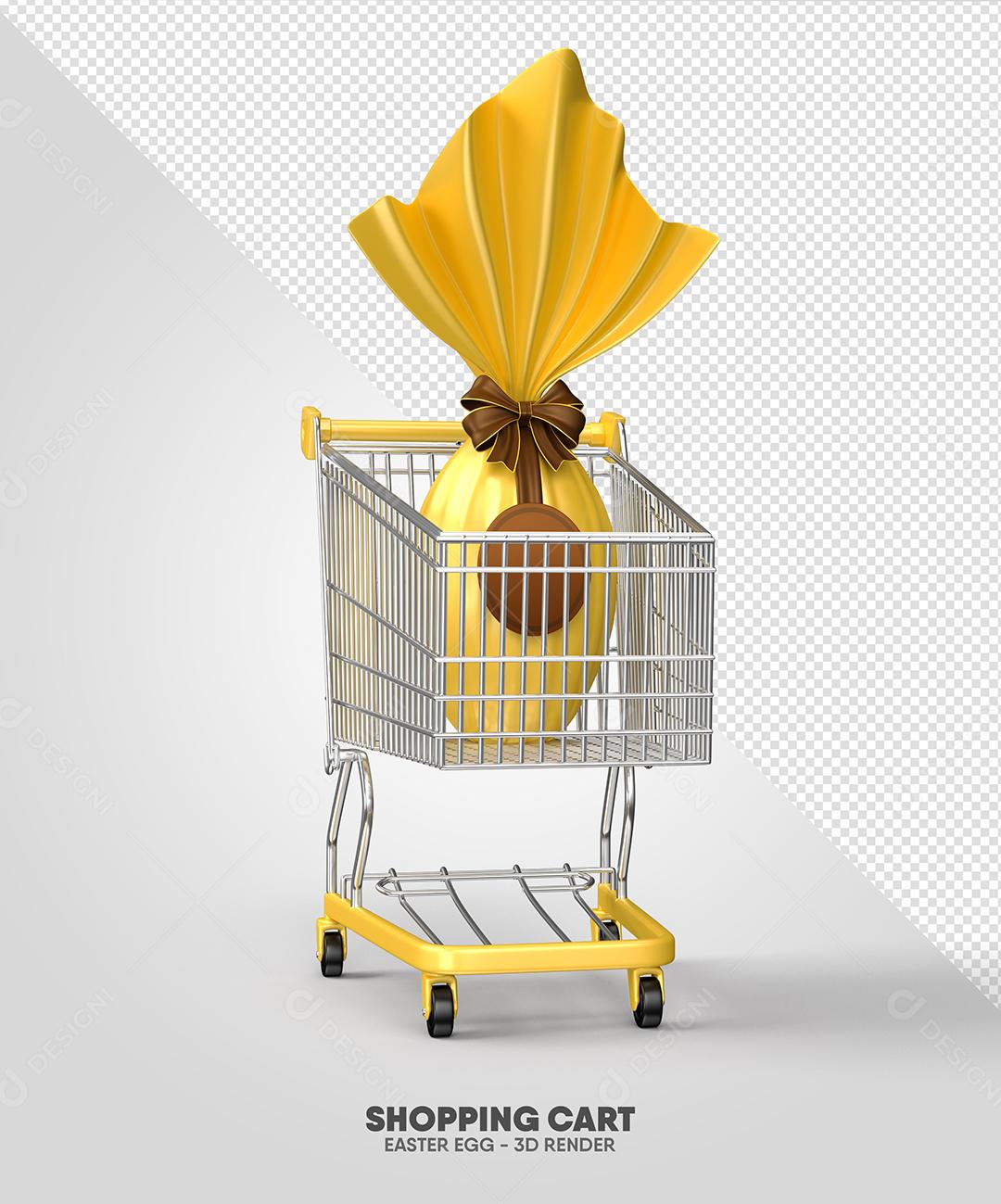 Elemento 3D Ovo De Páscoa De Amarelo No Carrinho Para Composição PSD
