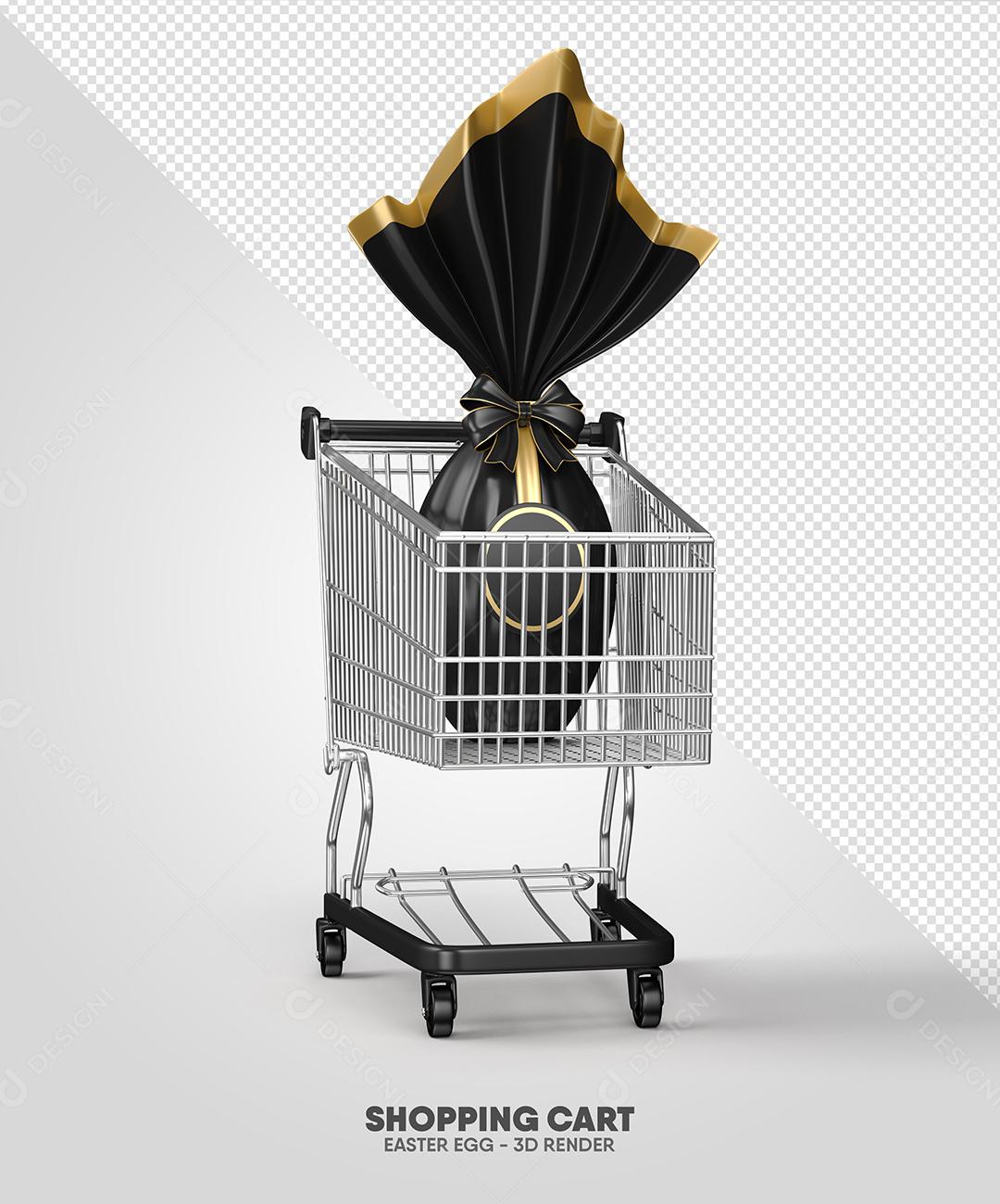 Elemento 3D Ovo De Páscoa De Preto No Carrinho Para Composição PSD