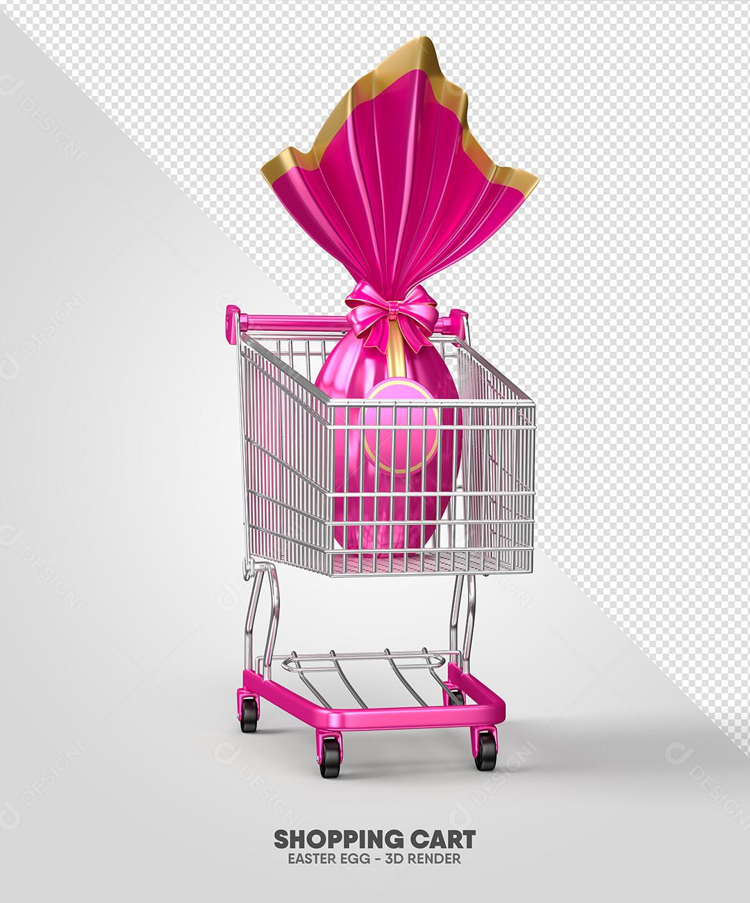 Elemento 3D Ovo De Páscoa Rosa No Carrinho Para Composição PSD