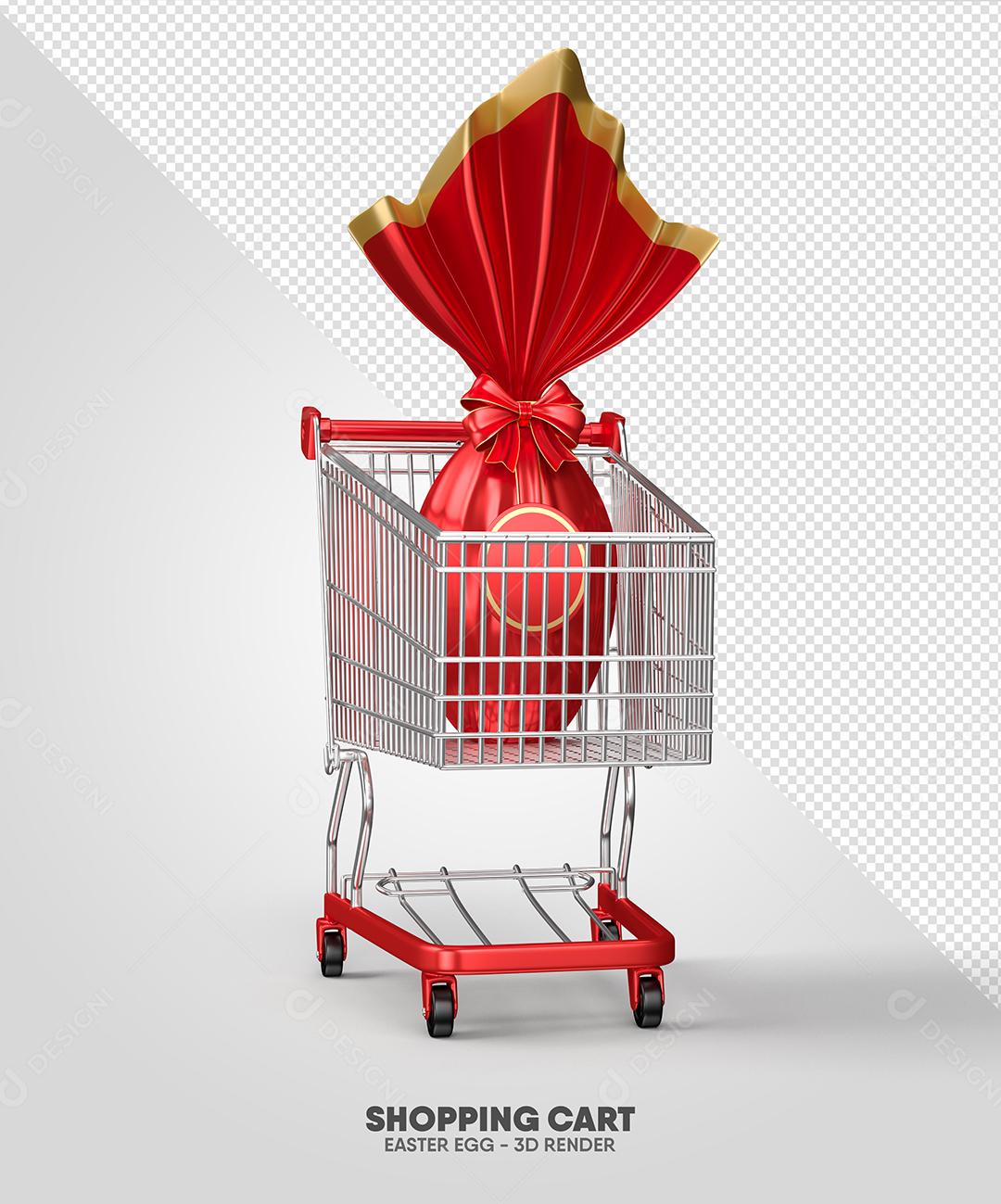 Elemento 3D Ovo De Páscoa Vermelho No Carrinho Para Composição PSD