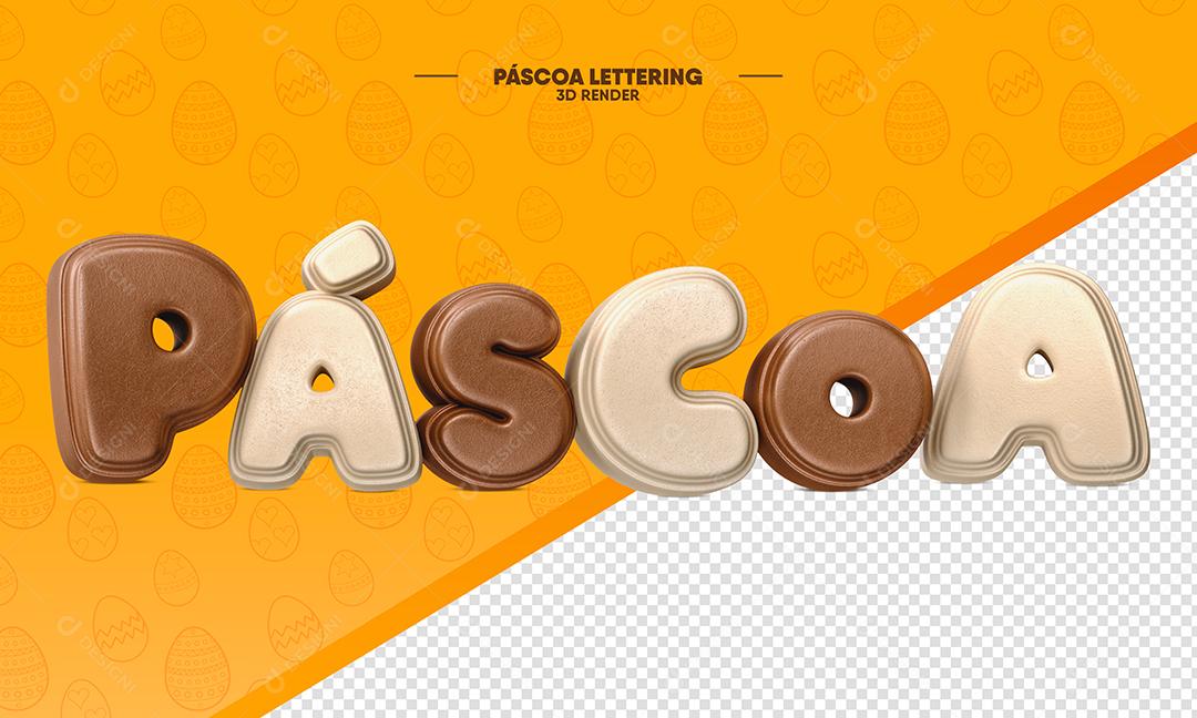 Texto 3D Páscoa Chocolate e Rosa Claro Para Composição PSD