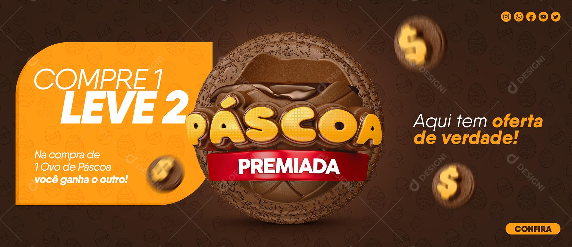 Social Media Banner Páscoa Premiada Compre 1 Leve 2 PSD Editável