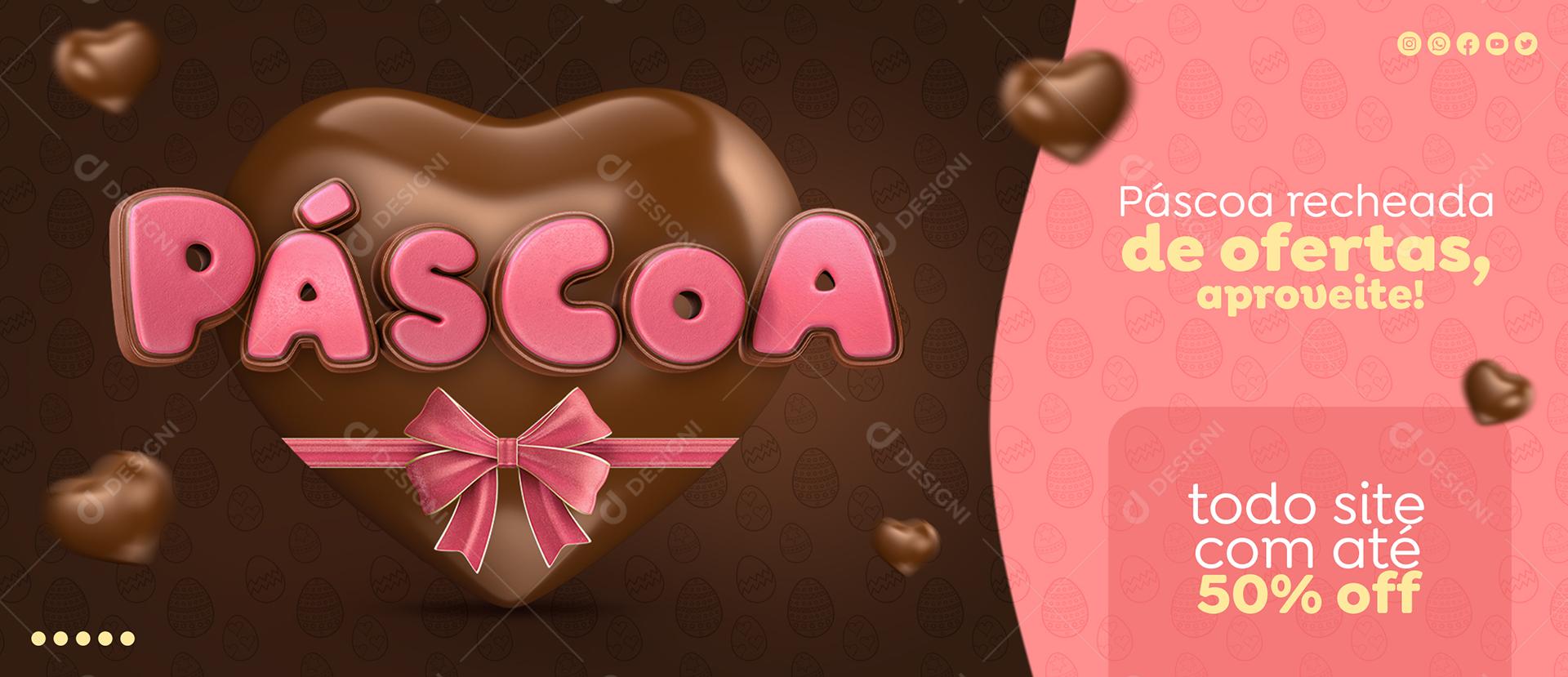 Social Media Banner Páscoa Recheada De Ofertas Todo Site 50% De Desconto PSD Editável
