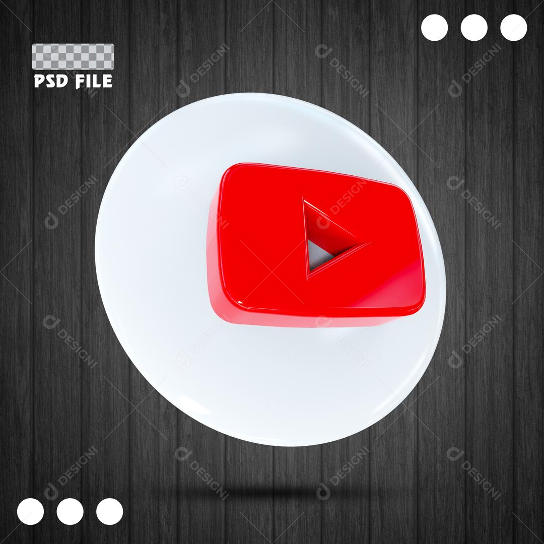 Ícone 3D Para Composição Rede Social Youtube PSD Editável