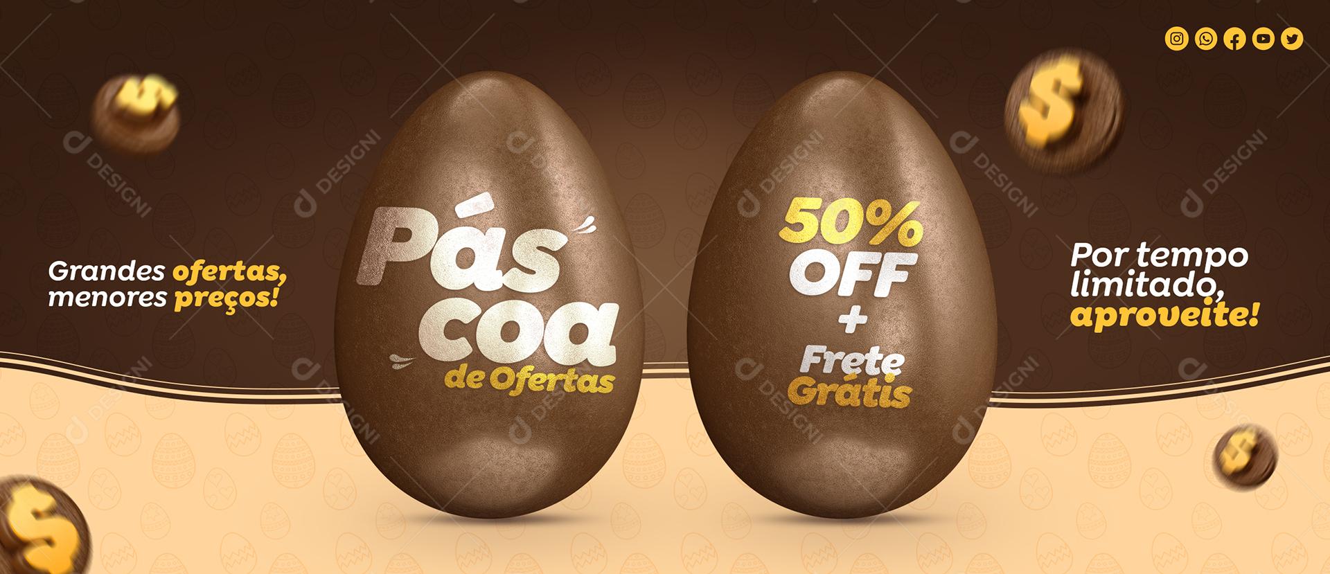 Banner Páscoa De Ofertas 50% De Desconto Social Media PSD Editável