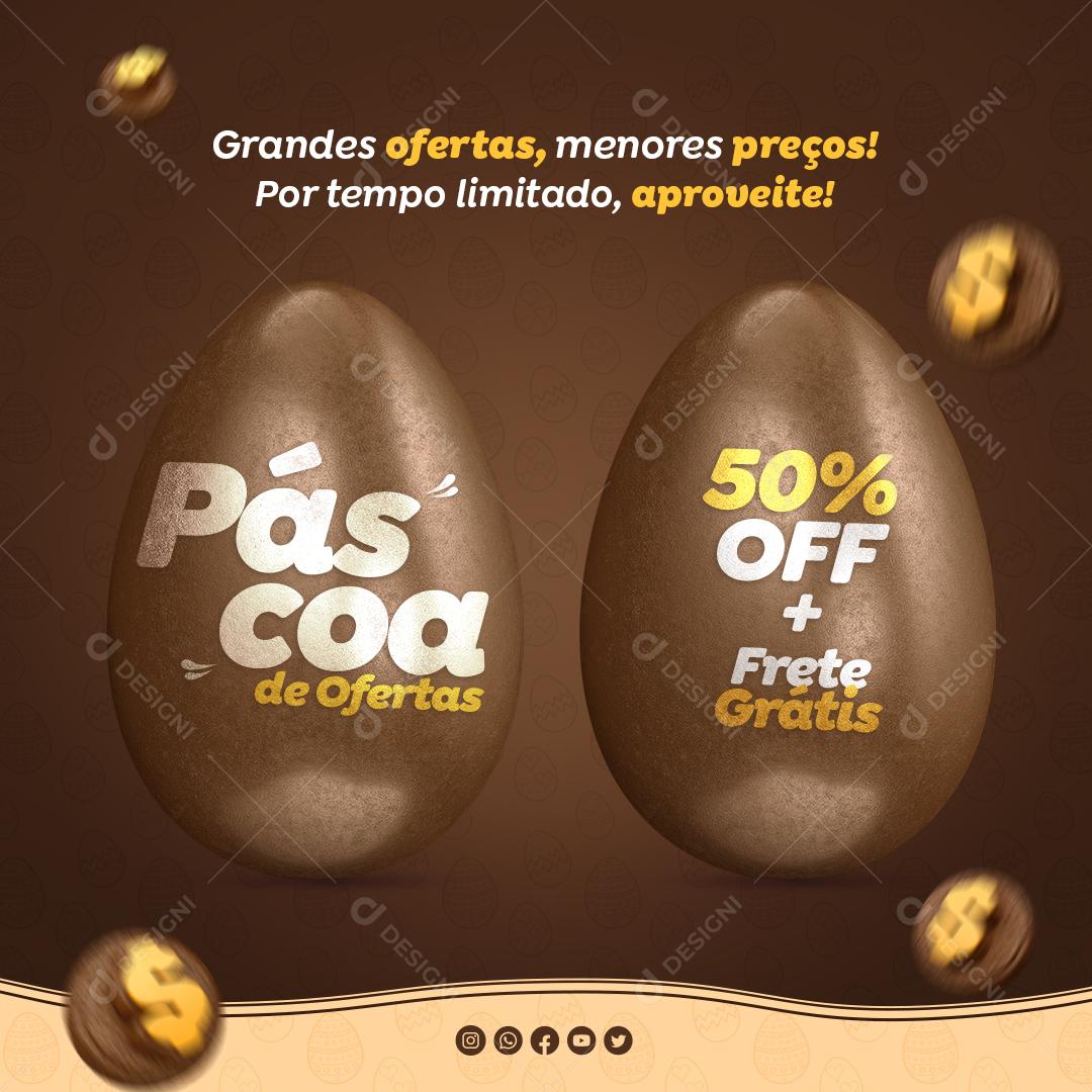 Social Media Páscoa De Ofertas 50% De Desconto PSD Editável