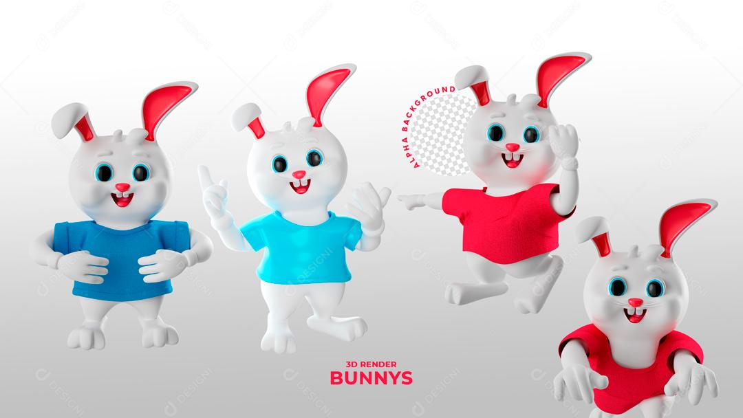 Elemento 3D Para Composição Coelhos De Páscoa PSD Editável