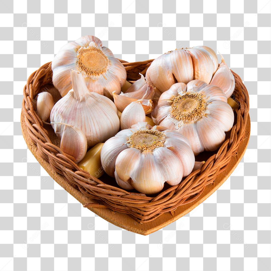 Cesta no formato de coração cheia de alho PNG Transparente