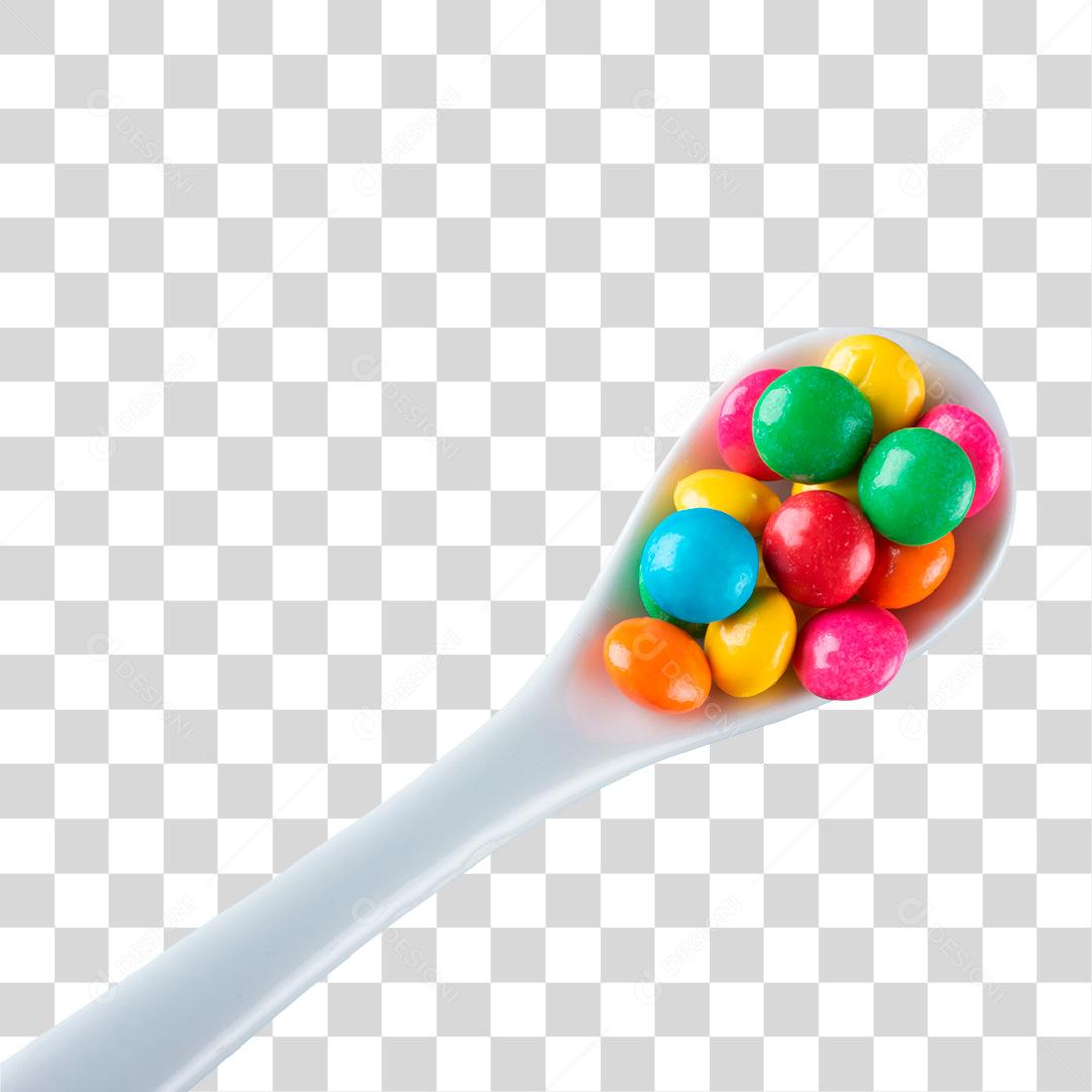 Colher branca cheia de confetes PNG Transparente