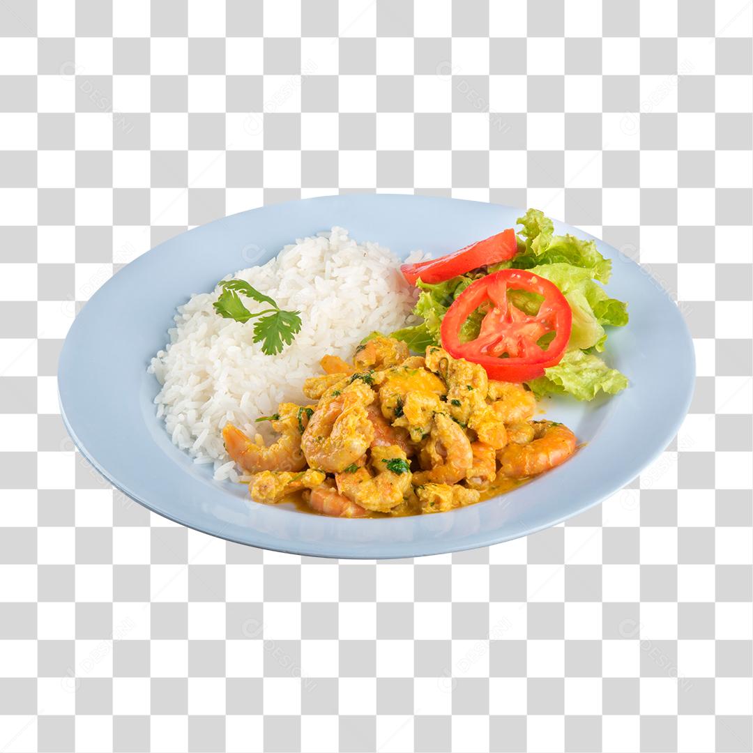 Prato com arroz e camarão PNG Transparente